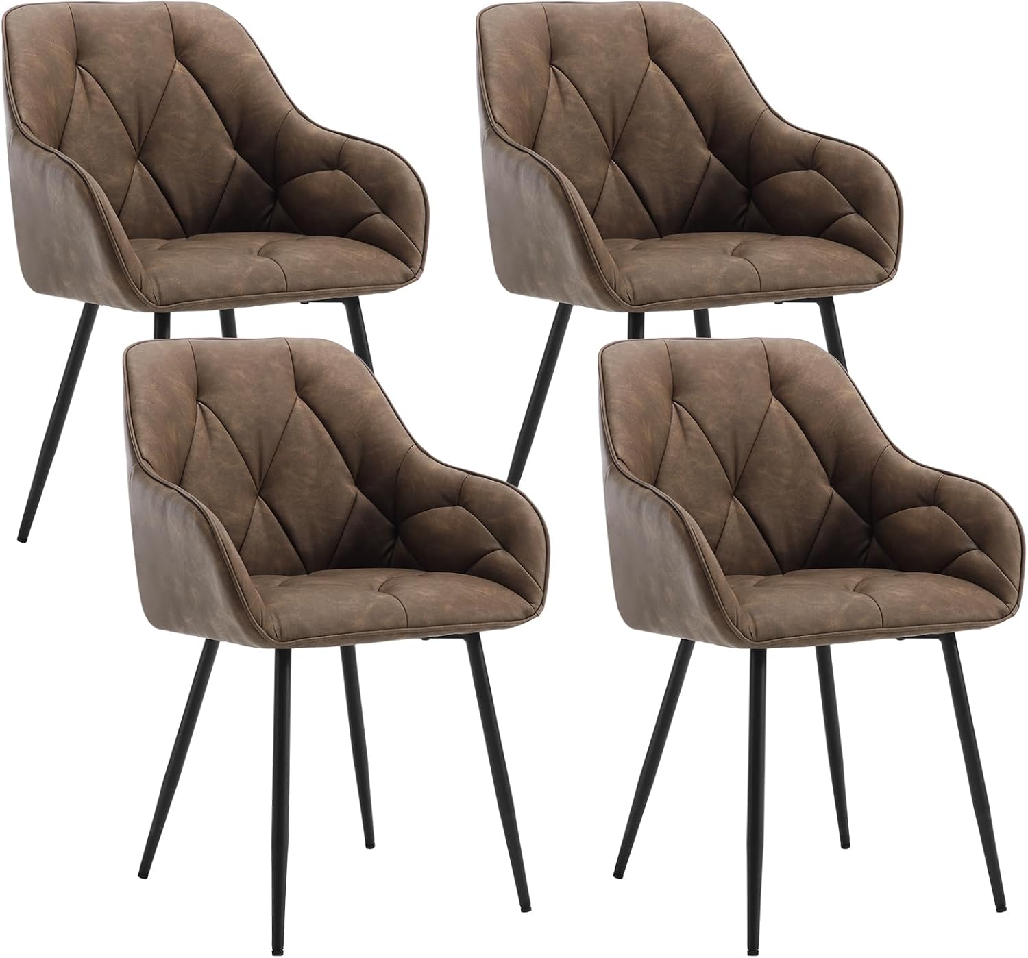 WOLTU Esszimmerstühle 4er Set, für Esszimmer Wohnzimmer, ergonomische Küchenstühle gepolstert mit Armlehnen, Metallbeinen, Sitzfläche aus Vintage-Kunstleder,Dunkelbraun