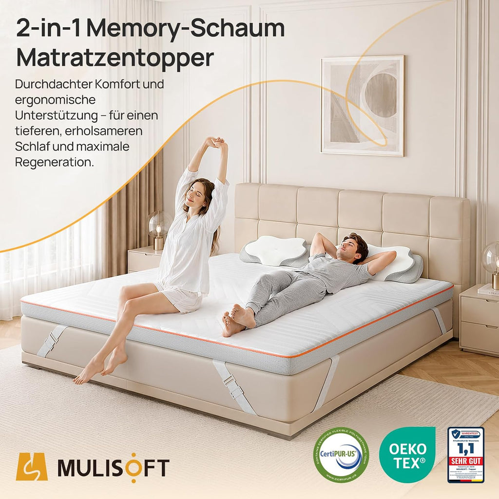 MULISOFT Topper 180x200cm H3/H4, Extra Dicker 7,5 cm Gel Memory Schaum