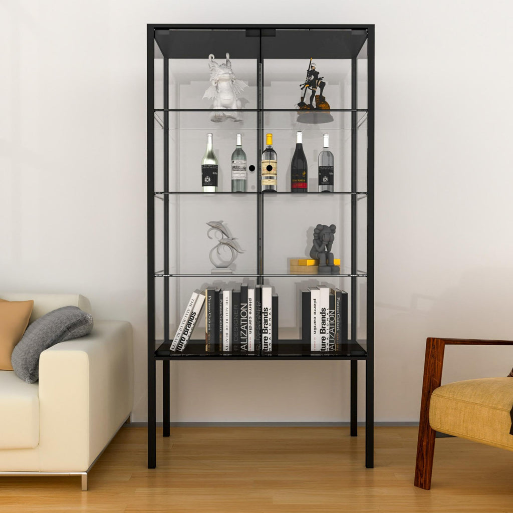 Glasvitrine Standvitrine in Schwarz, 164x42,5x36,5CM Glas Vitrine