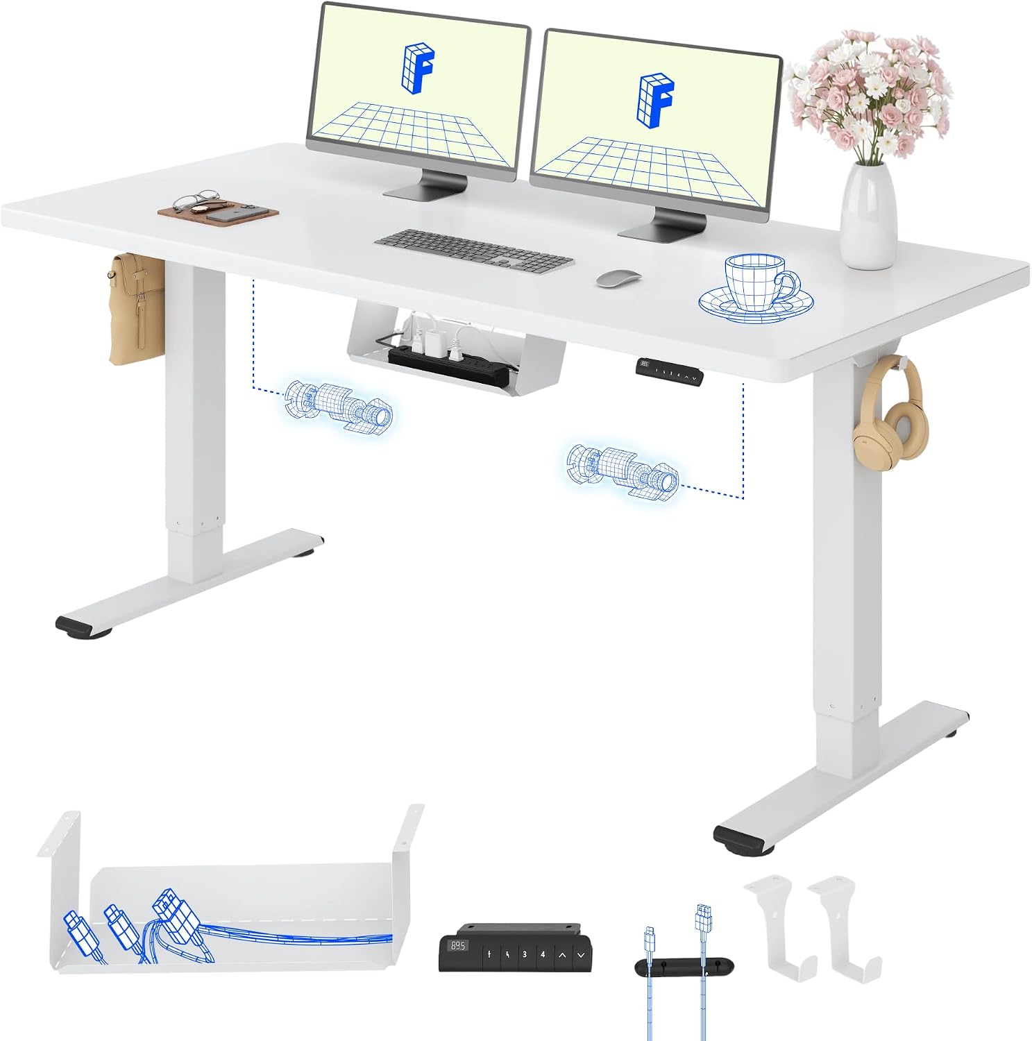 FLEXISPOT Höhenverstellbarer Schreibtisch elektrisch, Doppelmotor 160x80 cm