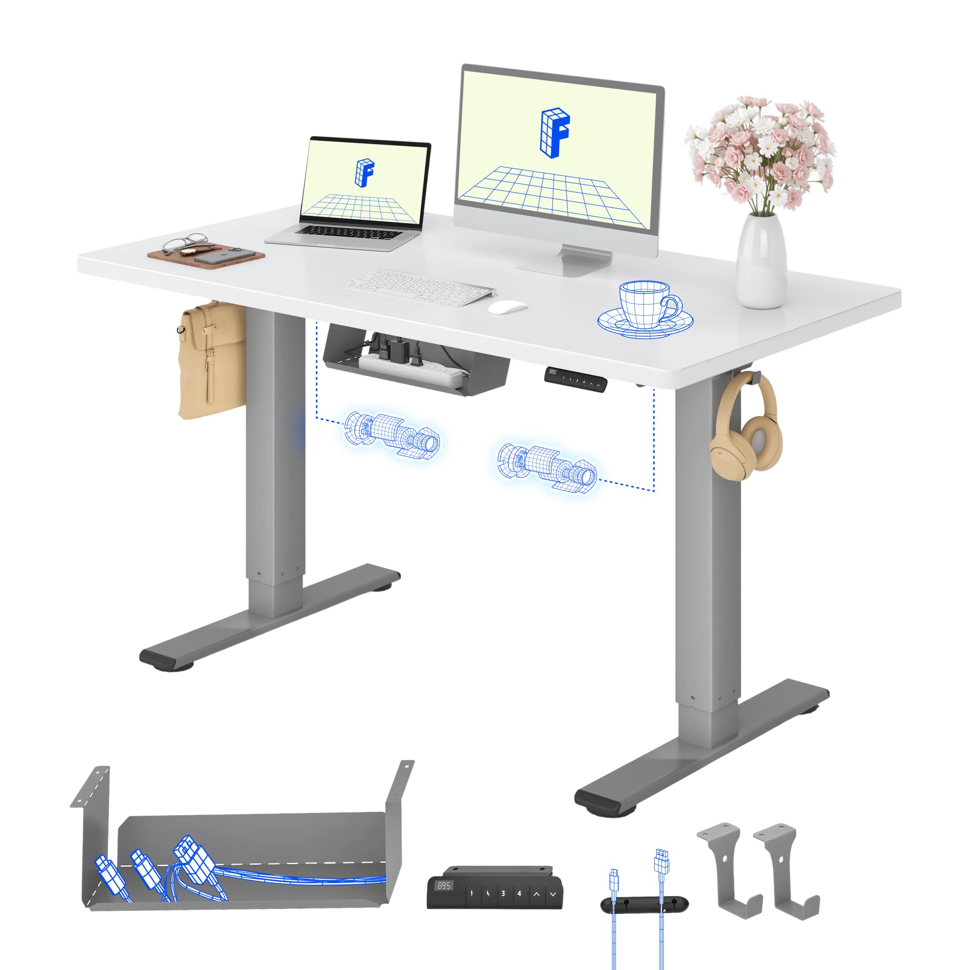 FLEXISPOT Höhenverstellbarer Schreibtisch elektrisch, Doppelmotor 160x80 cm