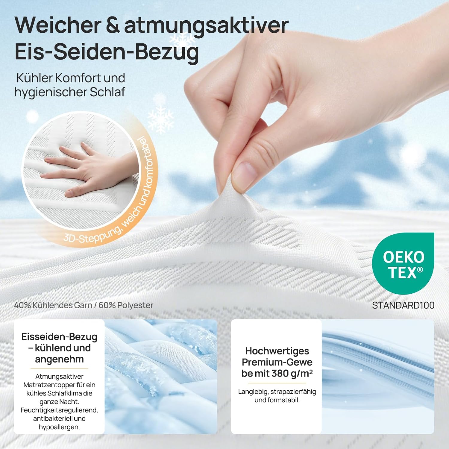 MULISOFT Topper 180x200cm H3/H4, Extra Dicker 7,5 cm Gel Memory Schaum