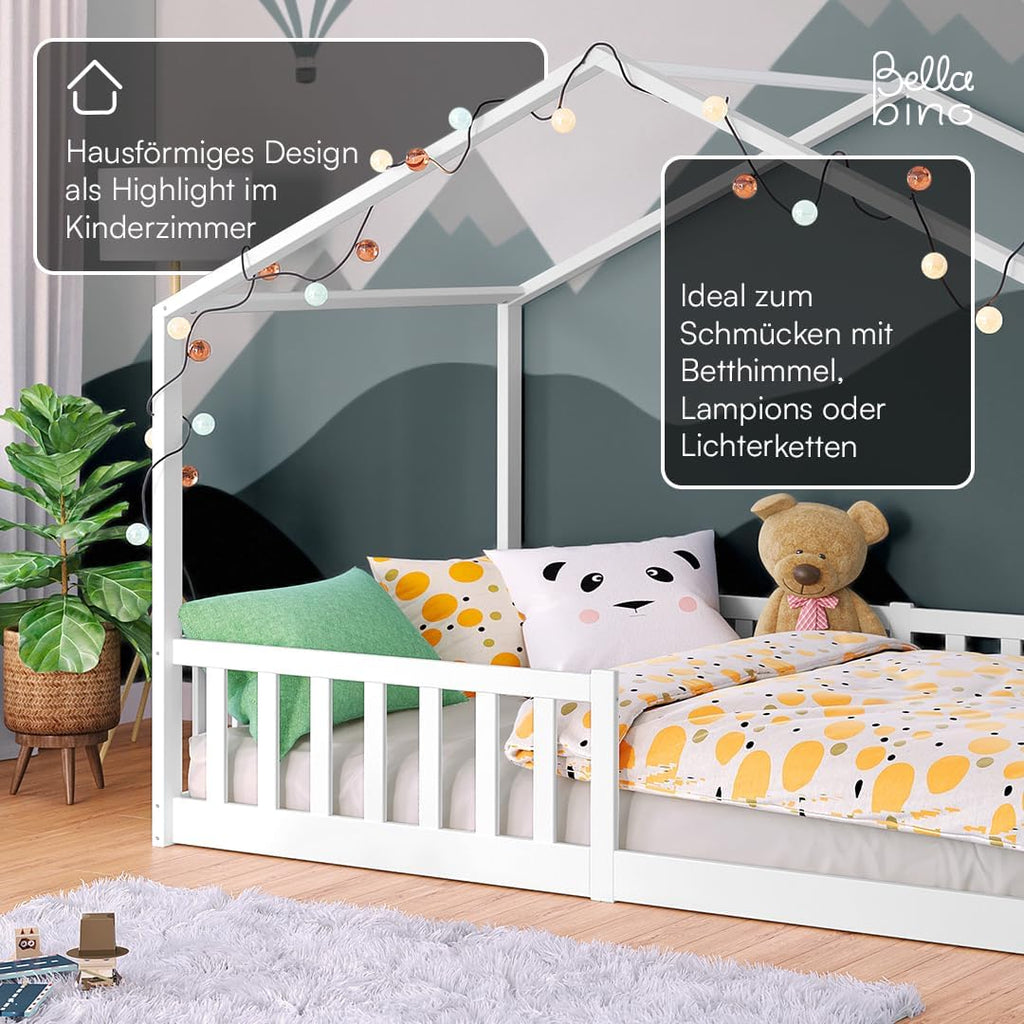 Bellabino Bia Kinderbett 120x200 cm, Bodenbett, Weiß, mit Rausfallschutz