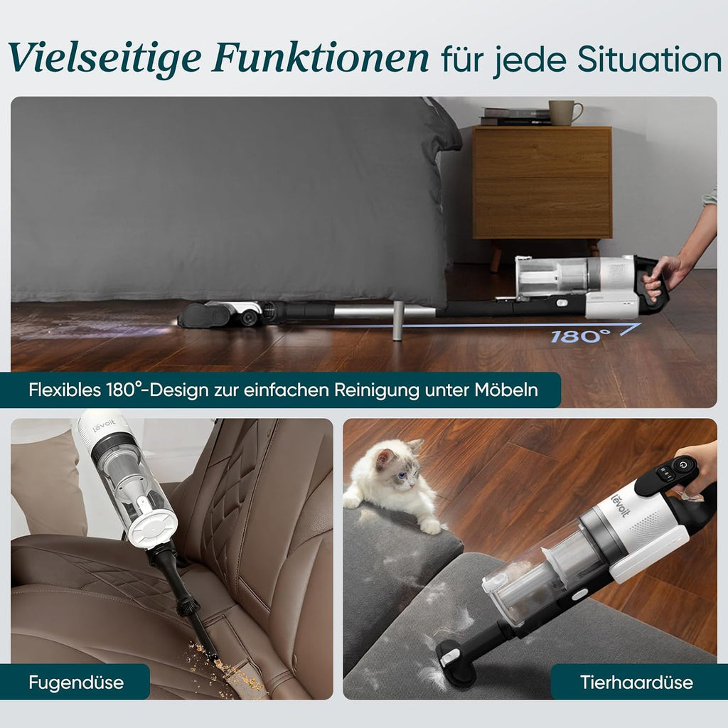 Levoit Akku Staubsauger LVAC 200, bis 75 m², Anti Tangle, 99,9% Effizienz