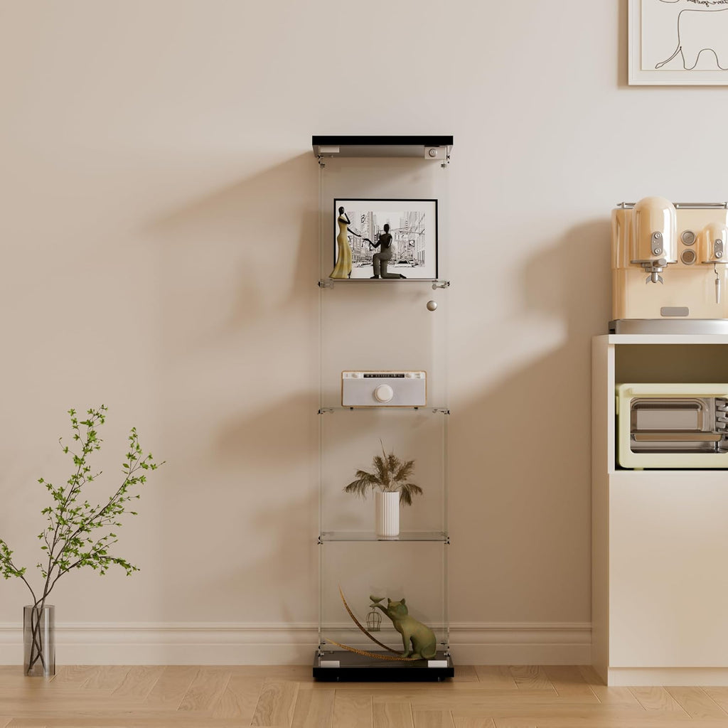 Glasvitrine Standvitrine in Schwarz, 164x42,5x36,5CM Glas Vitrine