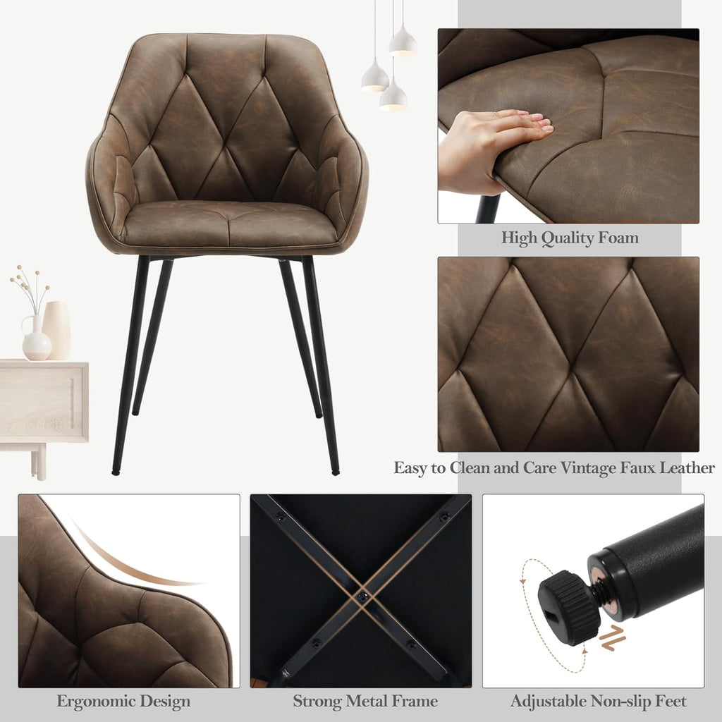 WOLTU Esszimmerstühle 4er Set, für Esszimmer Wohnzimmer, ergonomische Küchenstühle gepolstert mit Armlehnen, Metallbeinen, Sitzfläche aus Vintage-Kunstleder,Dunkelbraun