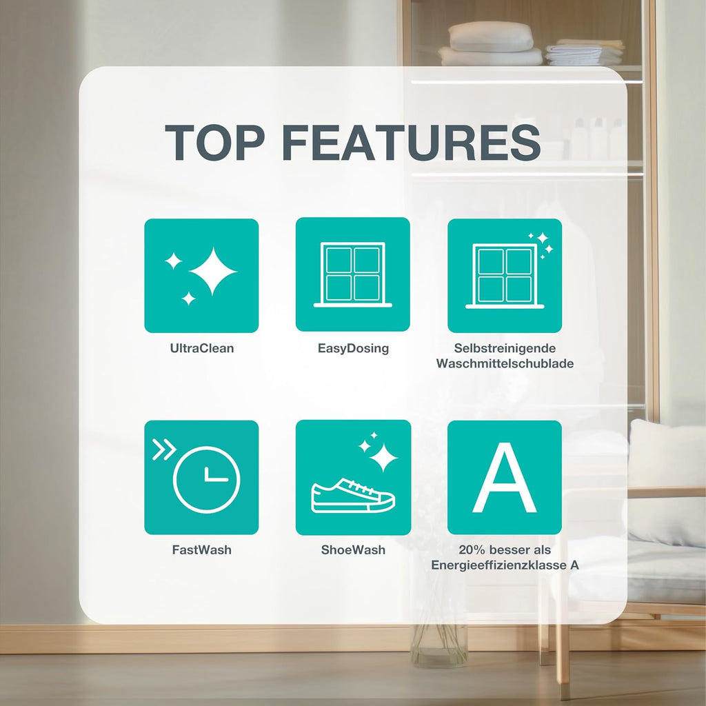 Gorenje WGAM474A Waschmaschine mit Dampffunktion /7 KG /1400 U-Min/ConnectLife /15 Programme/UltraClean/EasyDosing/SteamTech/Inverter PowerDrive /20% besser als Energieeffizienzklasse A/Weiß