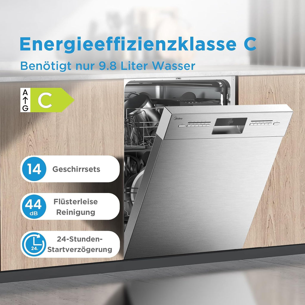 Midea Geschirrspüler Unterbau 60cm Spülmaschine Einbau 14 Maßgedecke EEK C