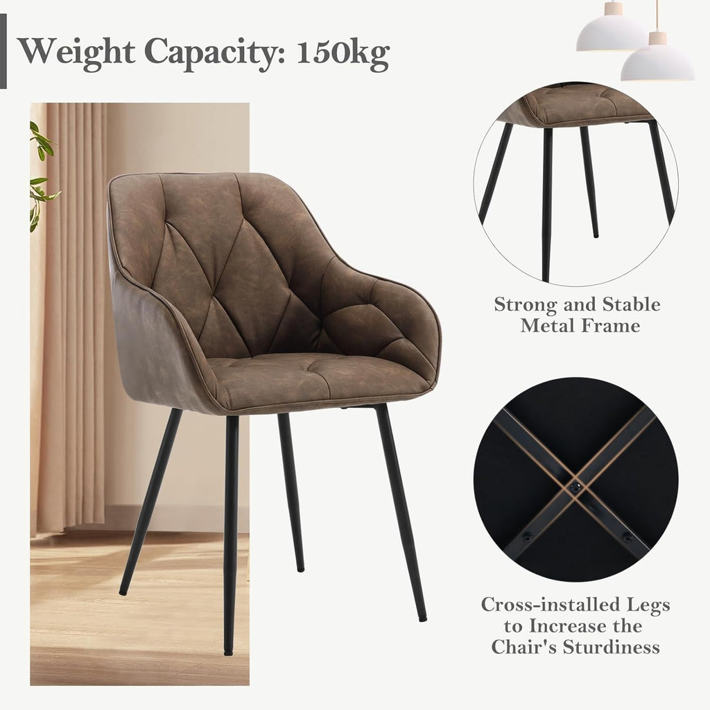 WOLTU Esszimmerstühle 4er Set, für Esszimmer Wohnzimmer, ergonomische Küchenstühle gepolstert mit Armlehnen, Metallbeinen, Sitzfläche aus Vintage-Kunstleder,Dunkelbraun
