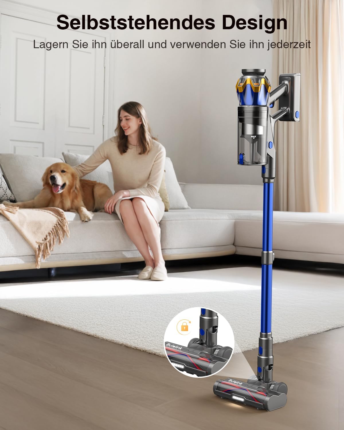 Akku Staubsauger Kabellos 45KPa/550W/65Min für Tierhaare/Teppiche/Hartböden