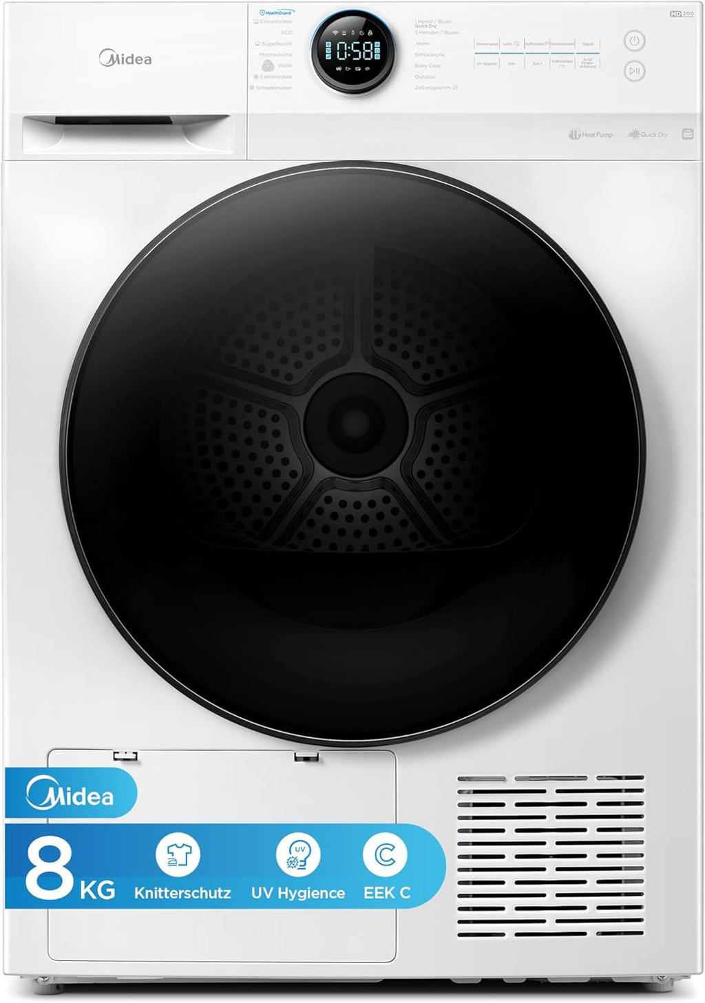 Midea Wärmepumpentrockner 8 kg Energieklasse C Fernsteuerung MD20EH80WB-A3