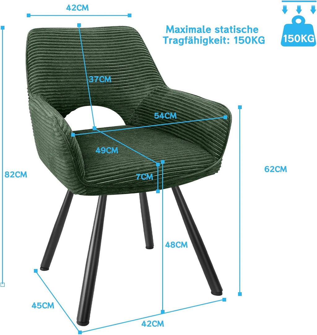 JIJIAN 2er Set 360° Drehbare Esszimmerstühle mit Armlehnen, Grün