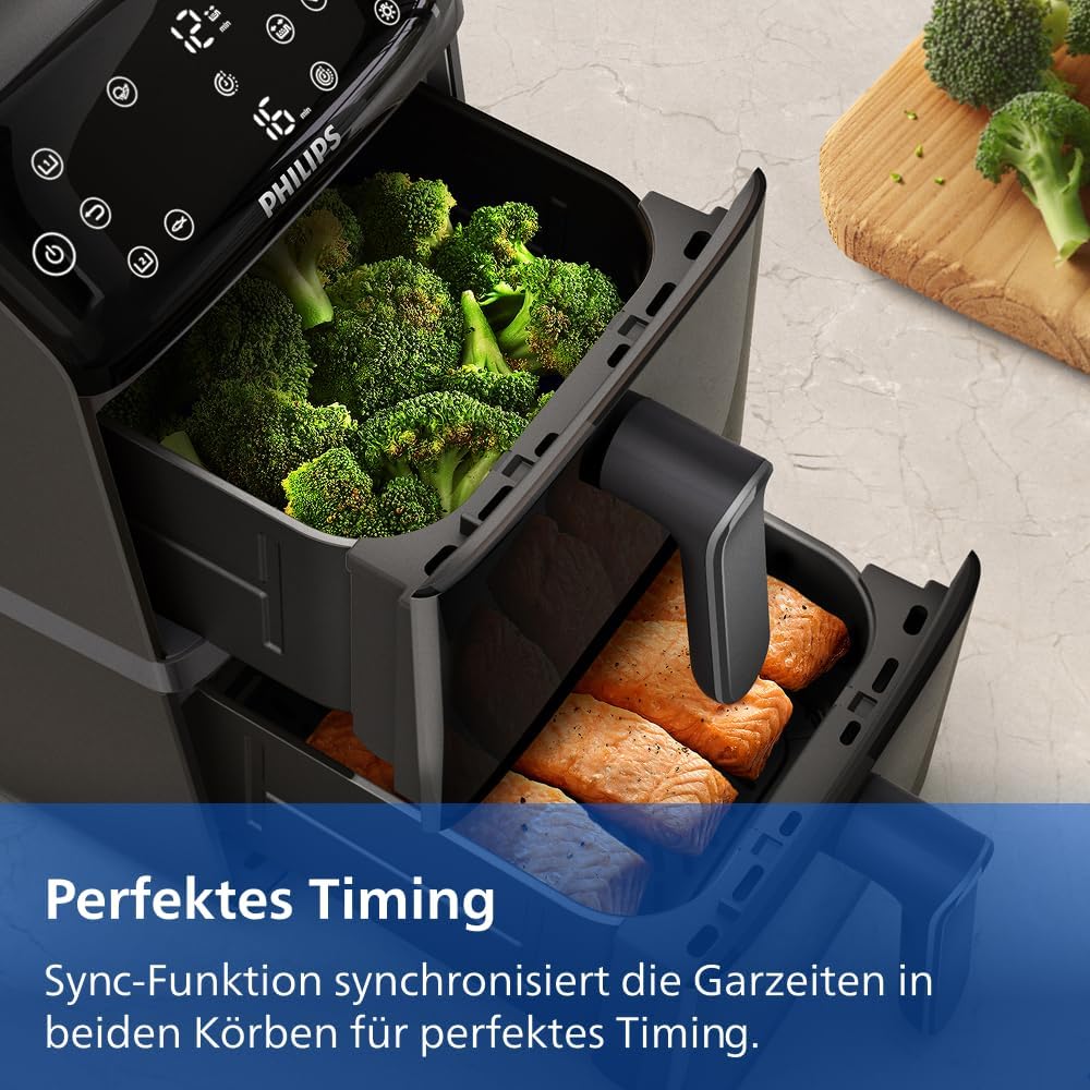 Philips Stacked Airfryer 4000 Serie Heißluftfritteuse, Schwarz/Grau, 10 L
