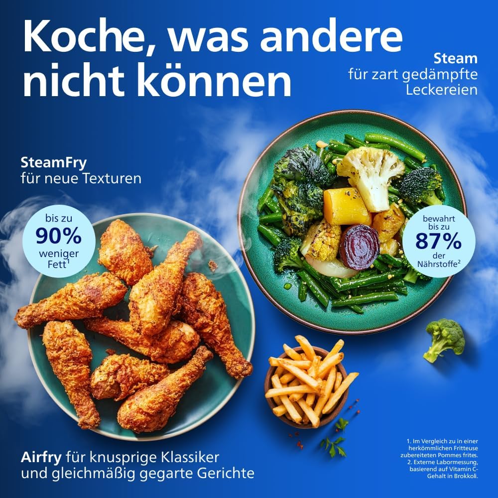 Philips Steam Airfryer 5000 Heißluftfritteuse, Schwarz, 9 L