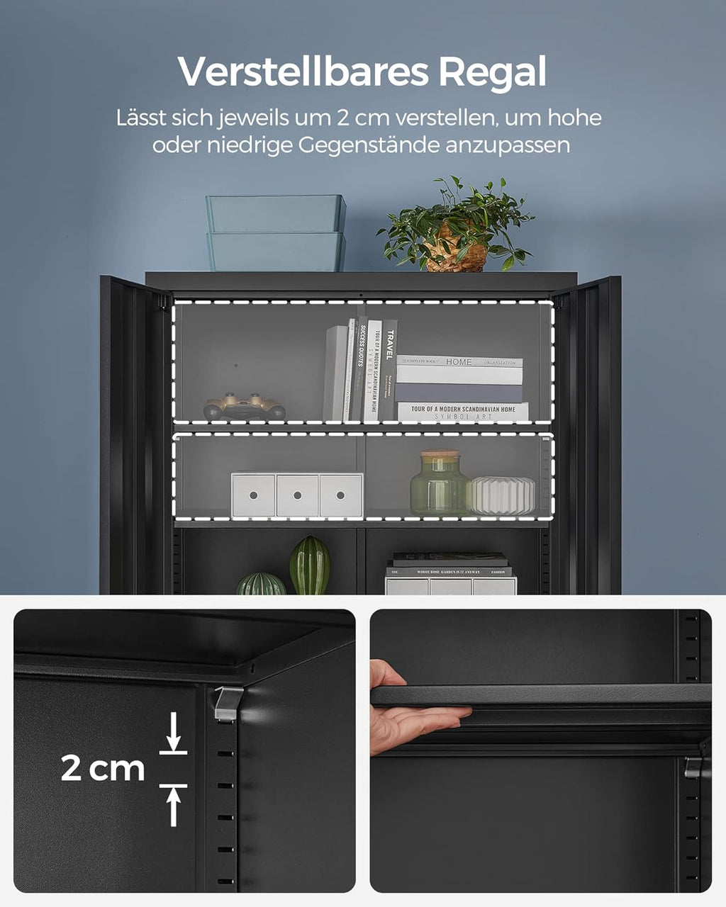 SONGMICS Aktenschrank, Doppeltüren, Schloss, 5 Ebenen, 80 x 40 x 180 cm