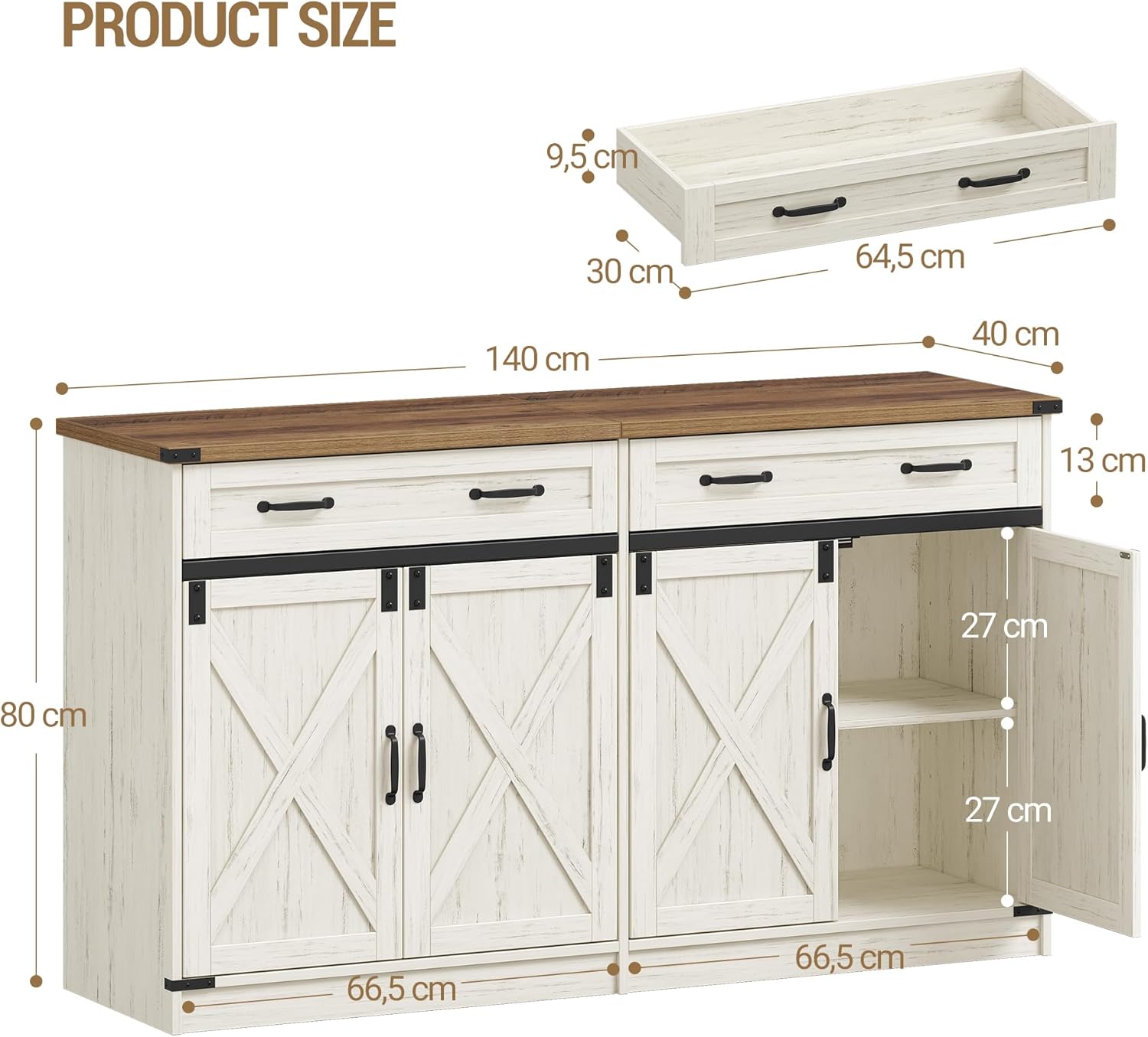 Hzuaneri Sideboard, Buffetschrank mit 2 Schublade, 4 Türen