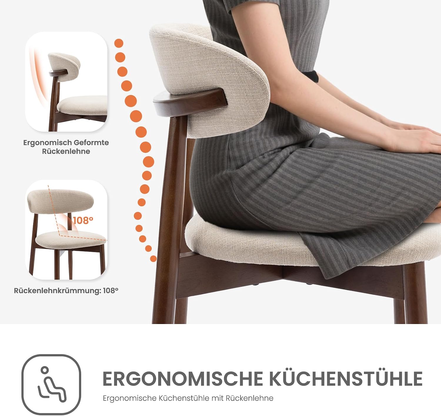 COLAMY Küchenstuhl Esszimmerstühle 4er Set, Moderne Polsterstuhl Essstühle mit Fester Rückenlehne, Stoff Esszimmerstühl mit Holzbein für Esszimmer, Küche, Restaurant, Beige