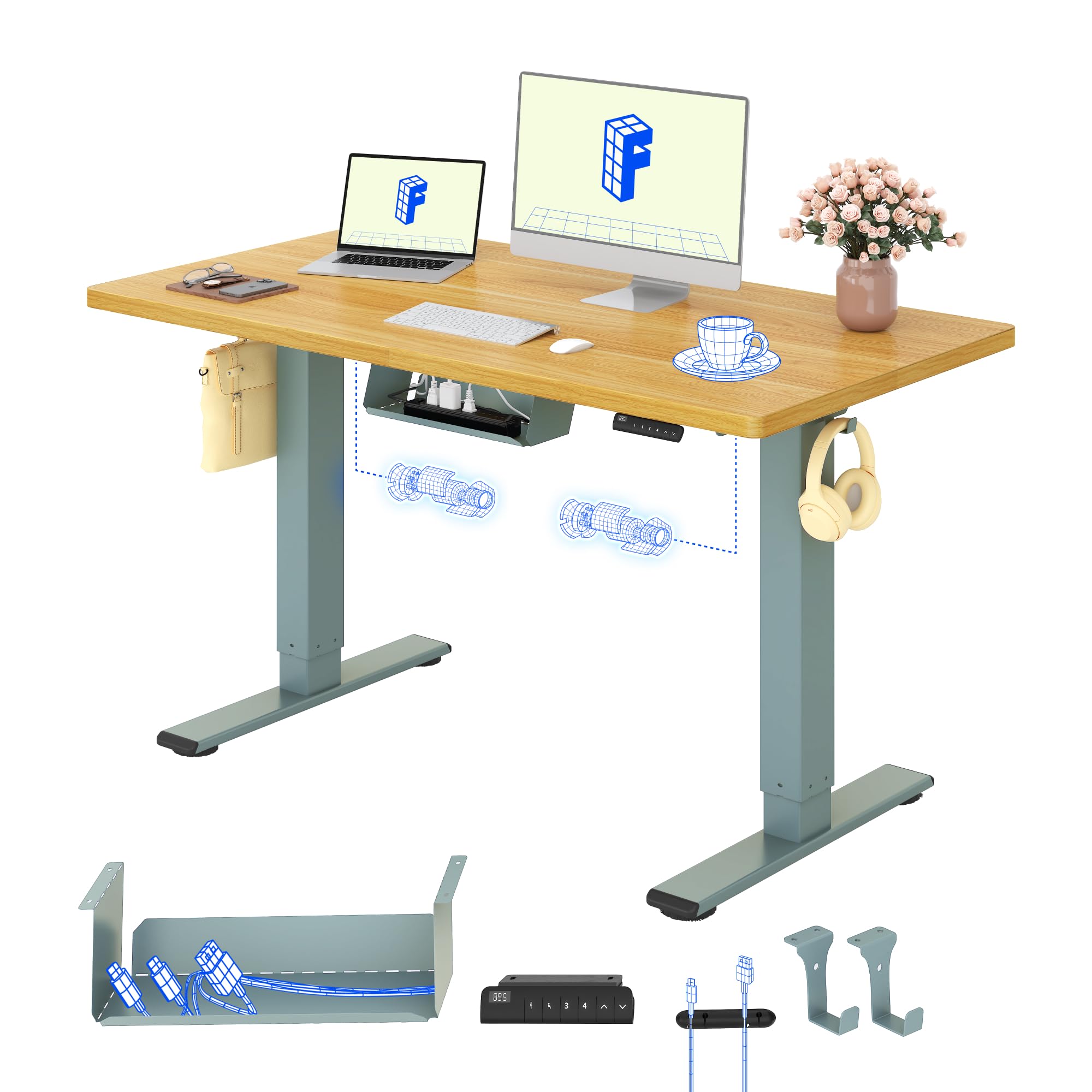 FLEXISPOT Höhenverstellbarer Schreibtisch elektrisch, Doppelmotor 160x80 cm