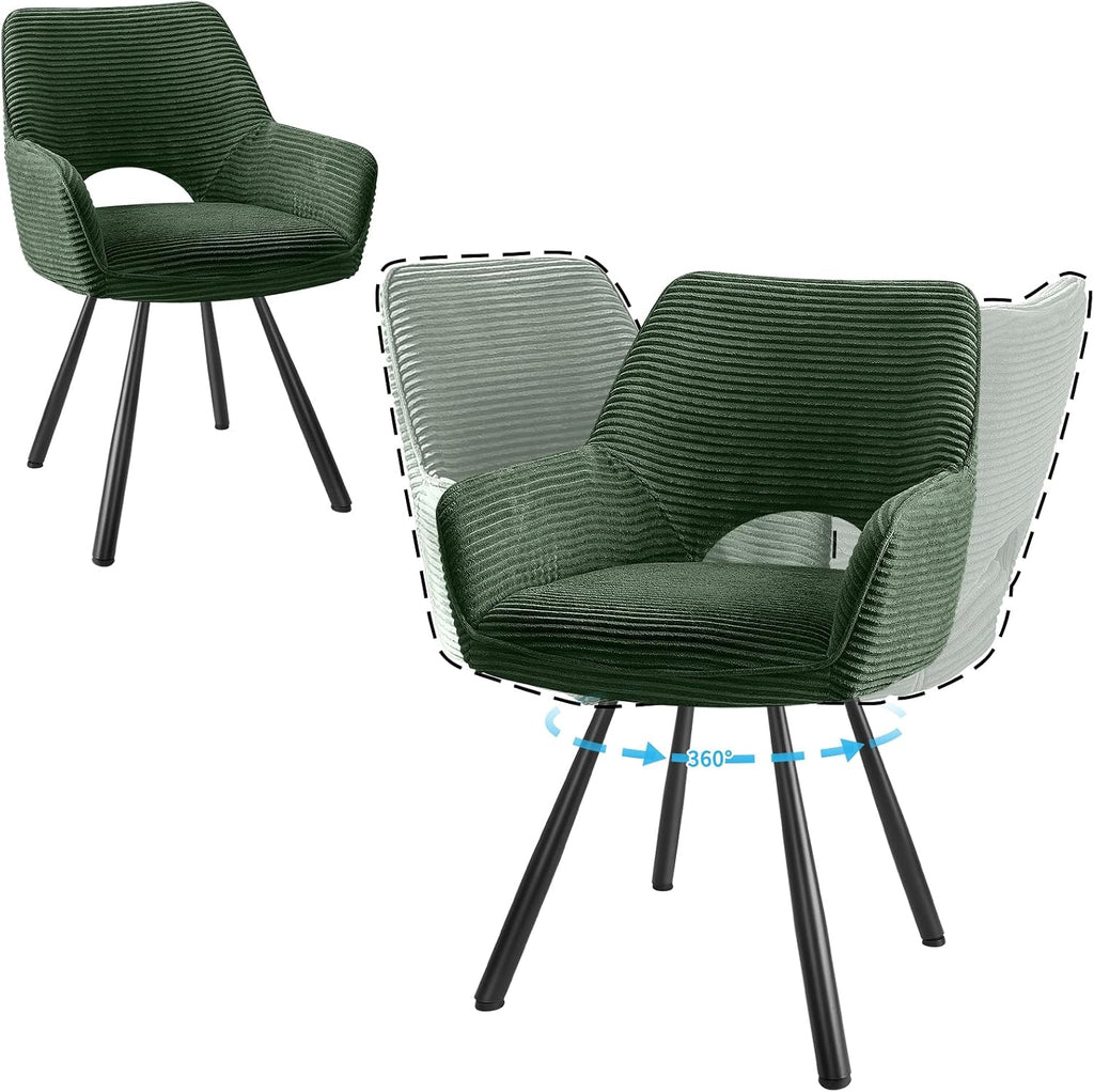 JIJIAN 2er Set 360° Drehbare Esszimmerstühle mit Armlehnen, Grün