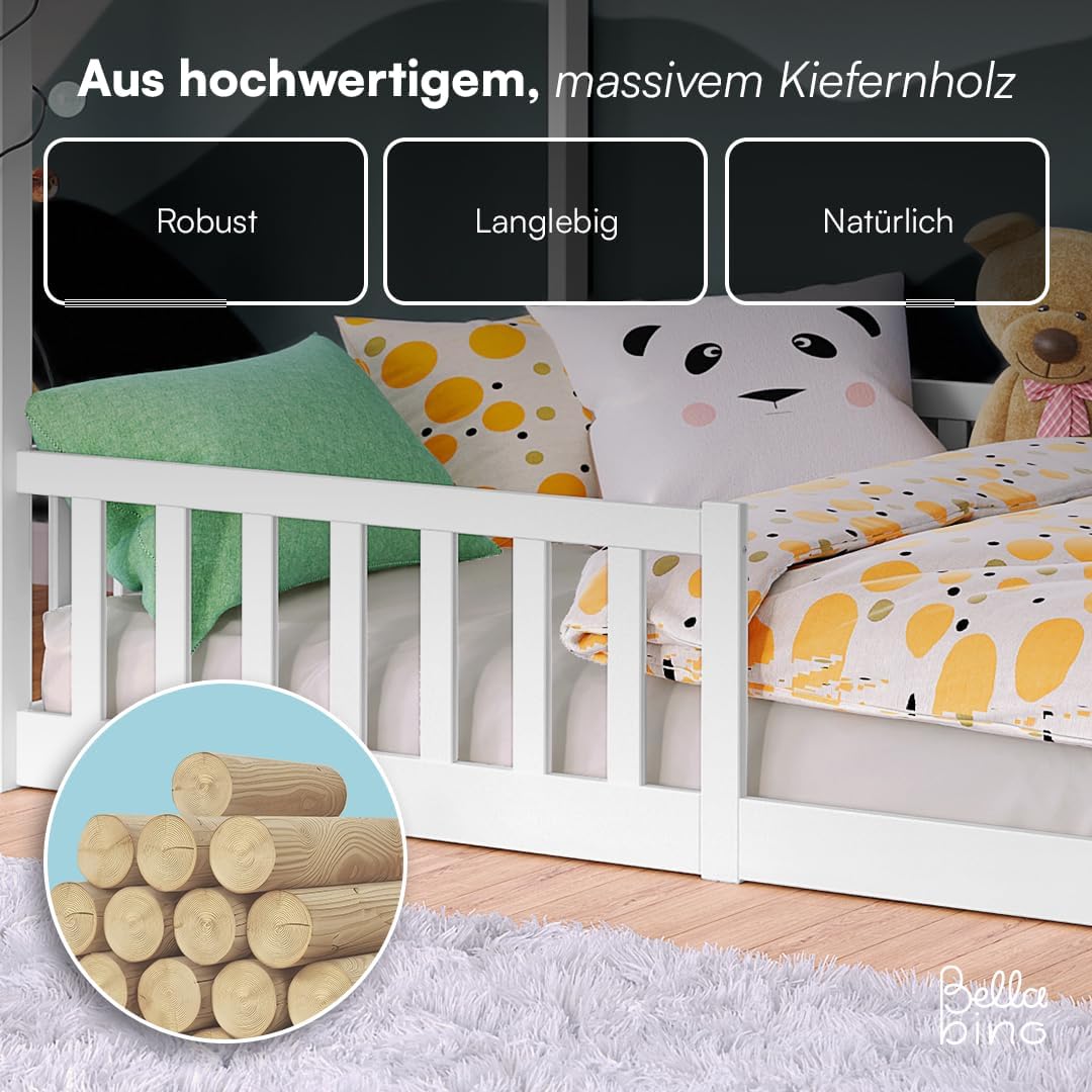 Bellabino Bia Kinderbett 120x200 cm, Bodenbett, Weiß, mit Rausfallschutz