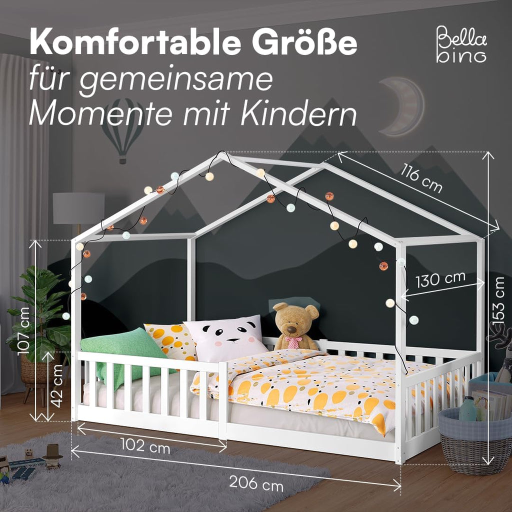 Bellabino Bia Kinderbett 120x200 cm, Bodenbett, Weiß, mit Rausfallschutz