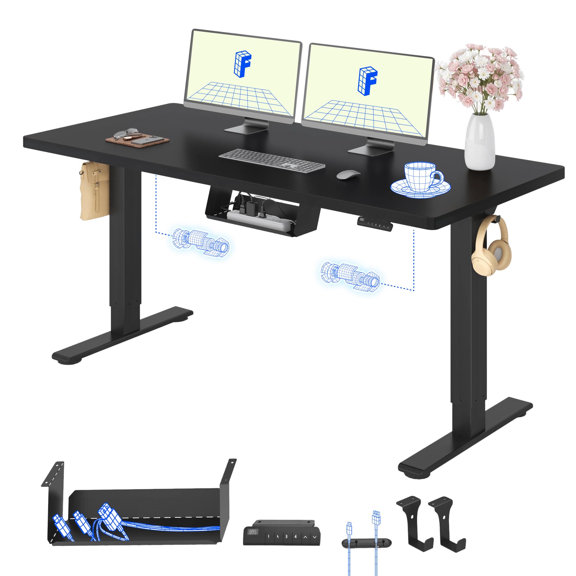 FLEXISPOT Höhenverstellbarer Schreibtisch elektrisch, Doppelmotor 160x80 cm