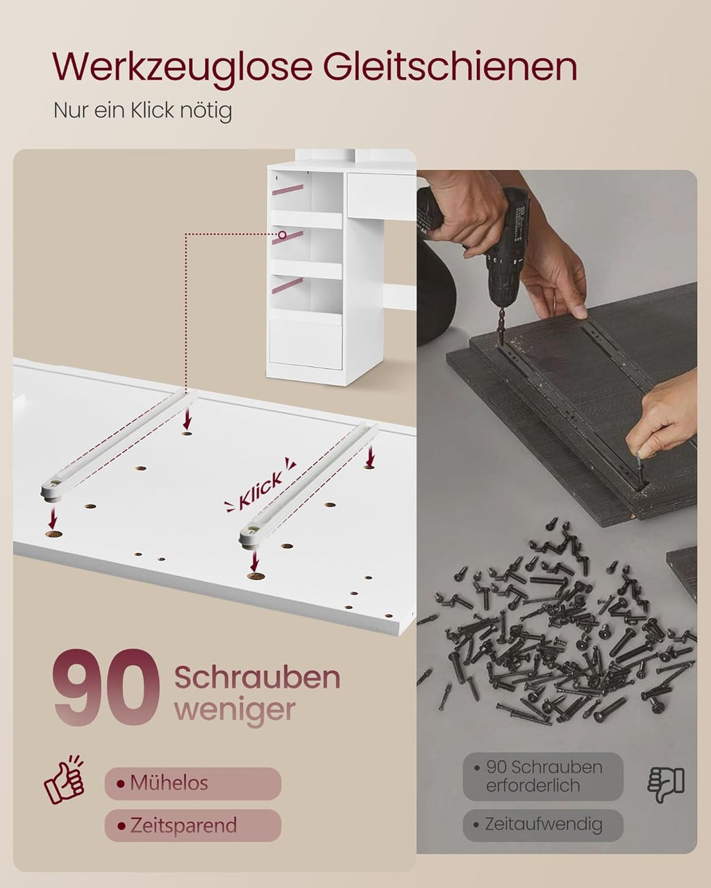 VASAGLE Schminktisch mit Beleuchtung und mit Spiege, 9 Schubladen