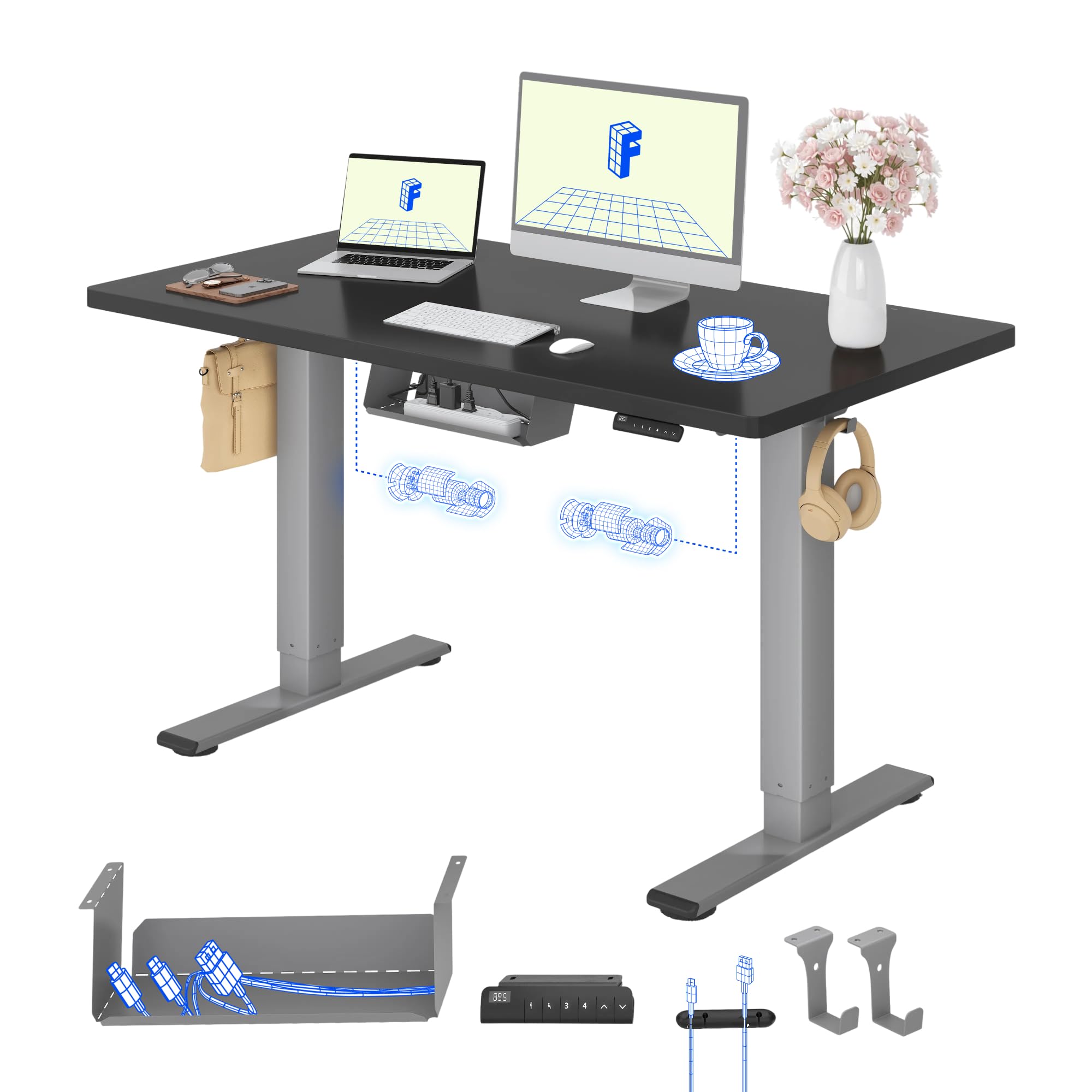 FLEXISPOT Höhenverstellbarer Schreibtisch elektrisch, Doppelmotor 160x80 cm
