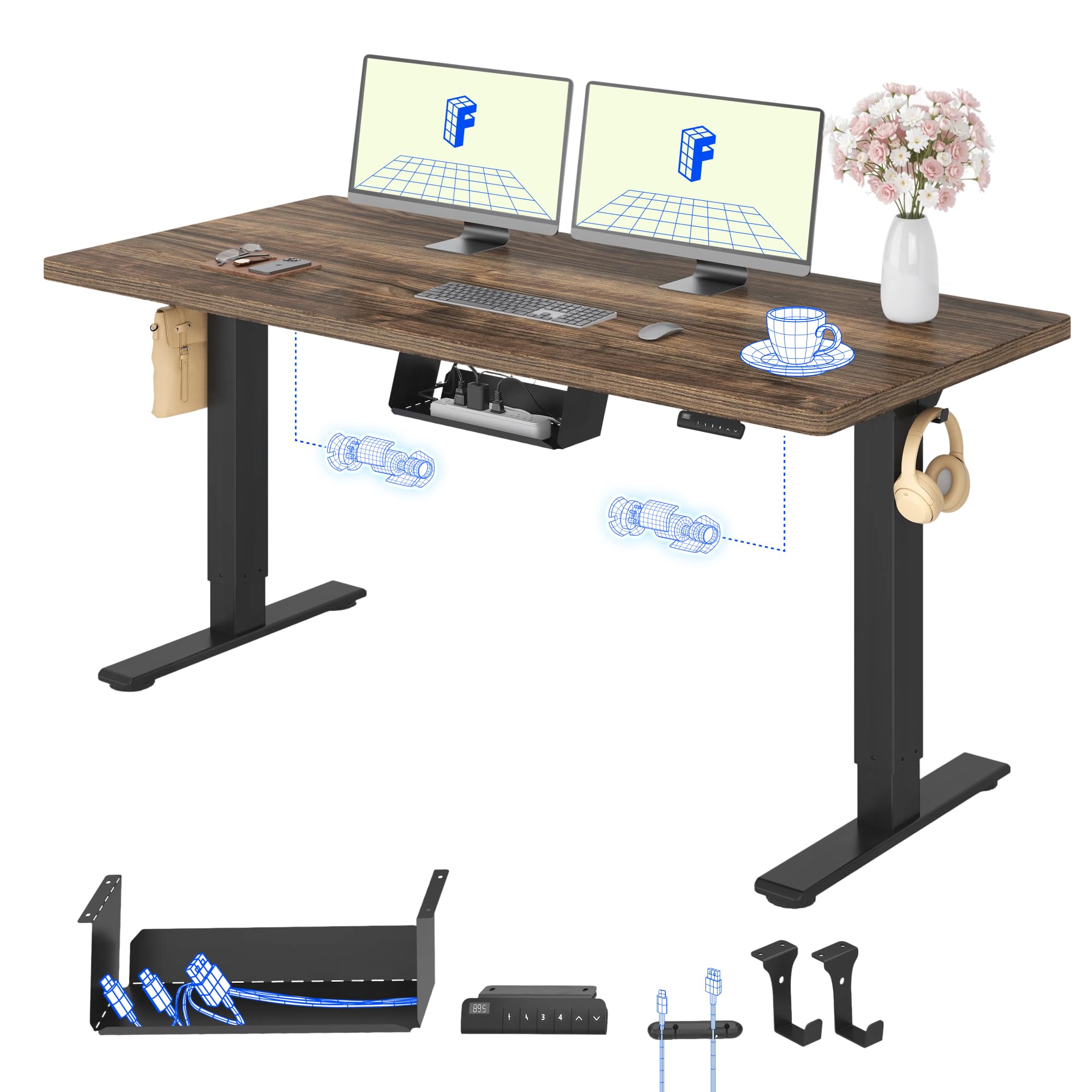 FLEXISPOT Höhenverstellbarer Schreibtisch elektrisch, Doppelmotor 160x80 cm