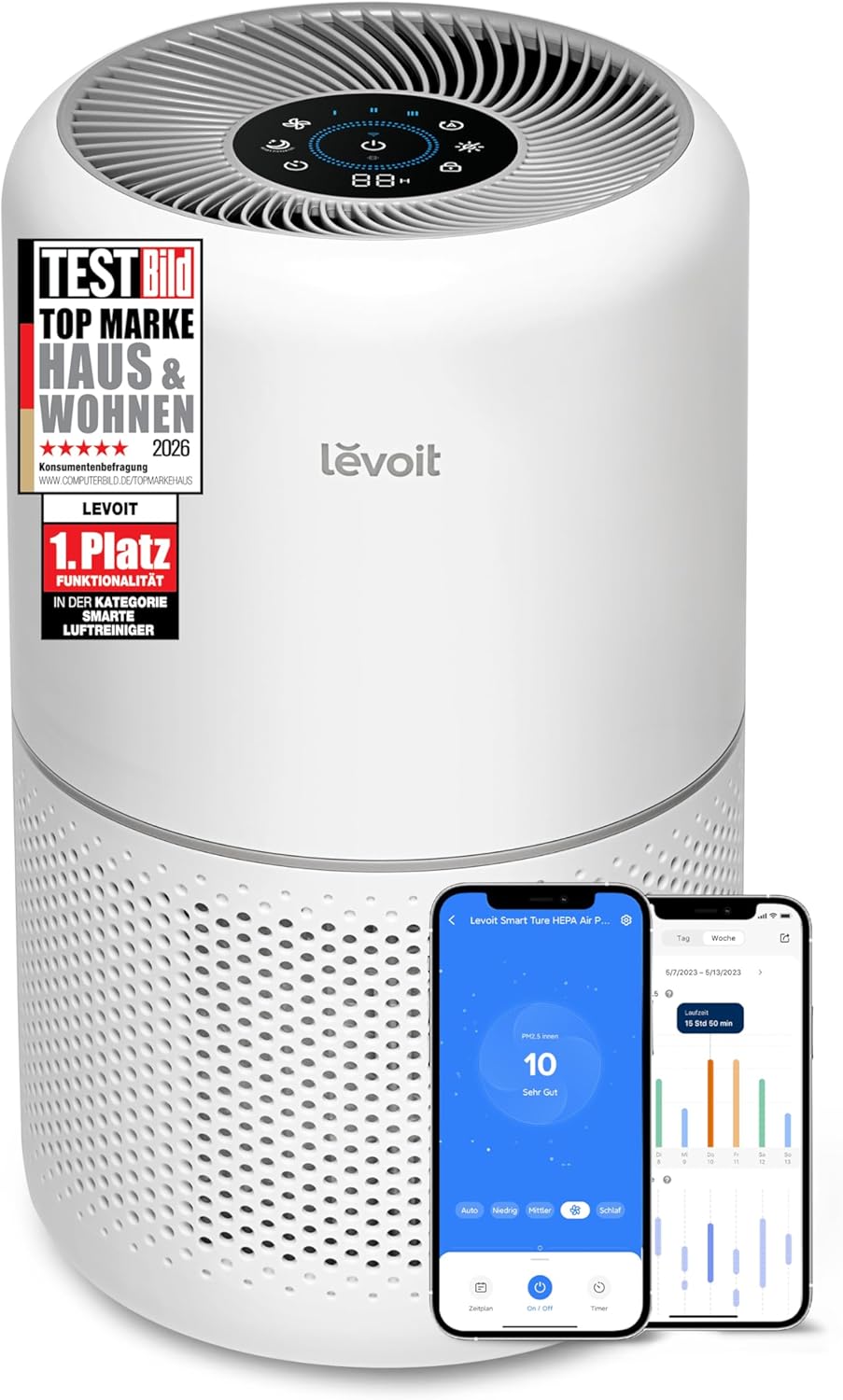 Levoit Core 300S Luftreiniger Allergiker mit APP, Auto-Modus, bis 50㎡, Weiß
