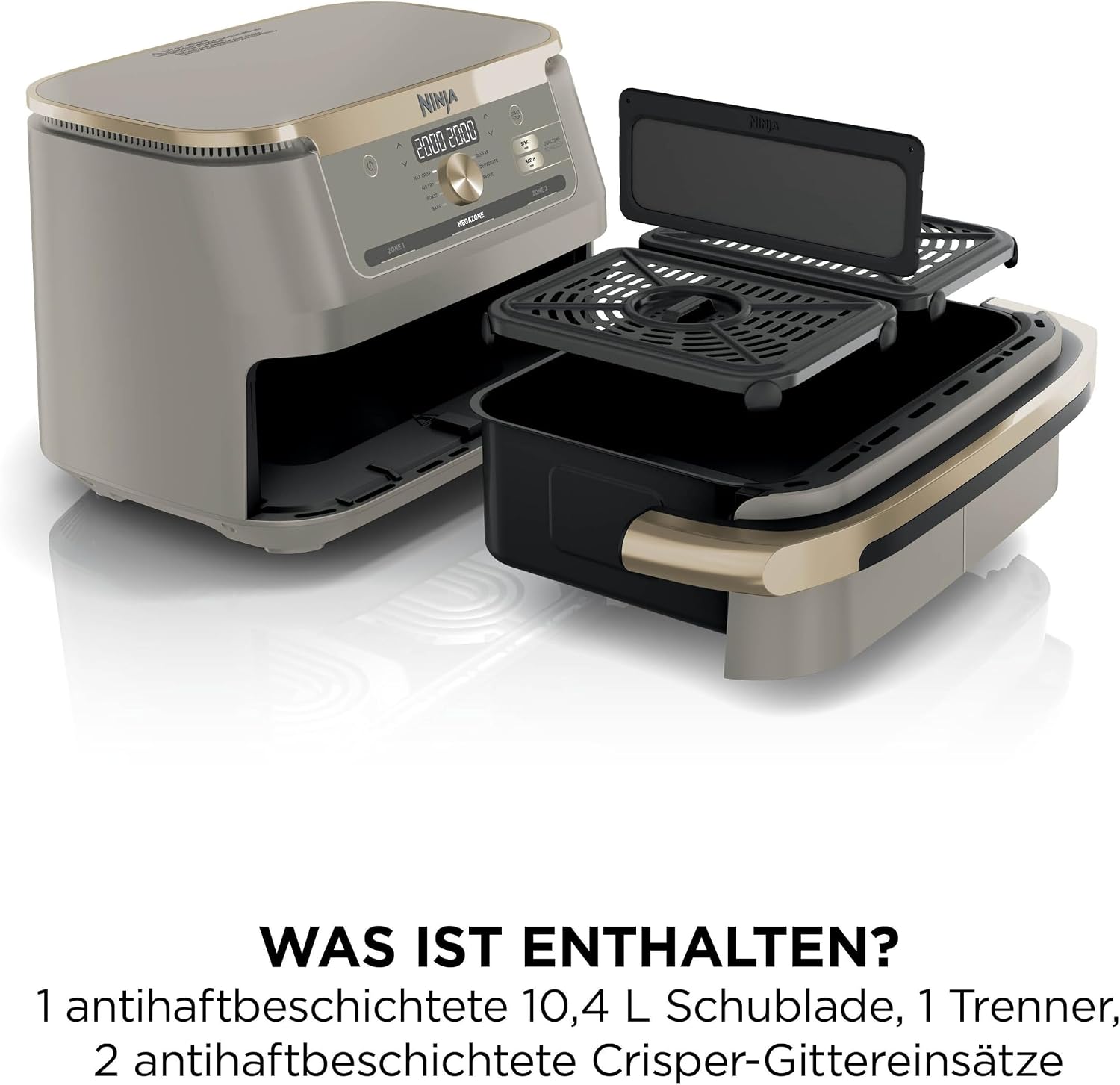 Ninja Foodi FlexDrawer Heißluftfritteuse, Dual Zone, Stone Gold AF500EUSD