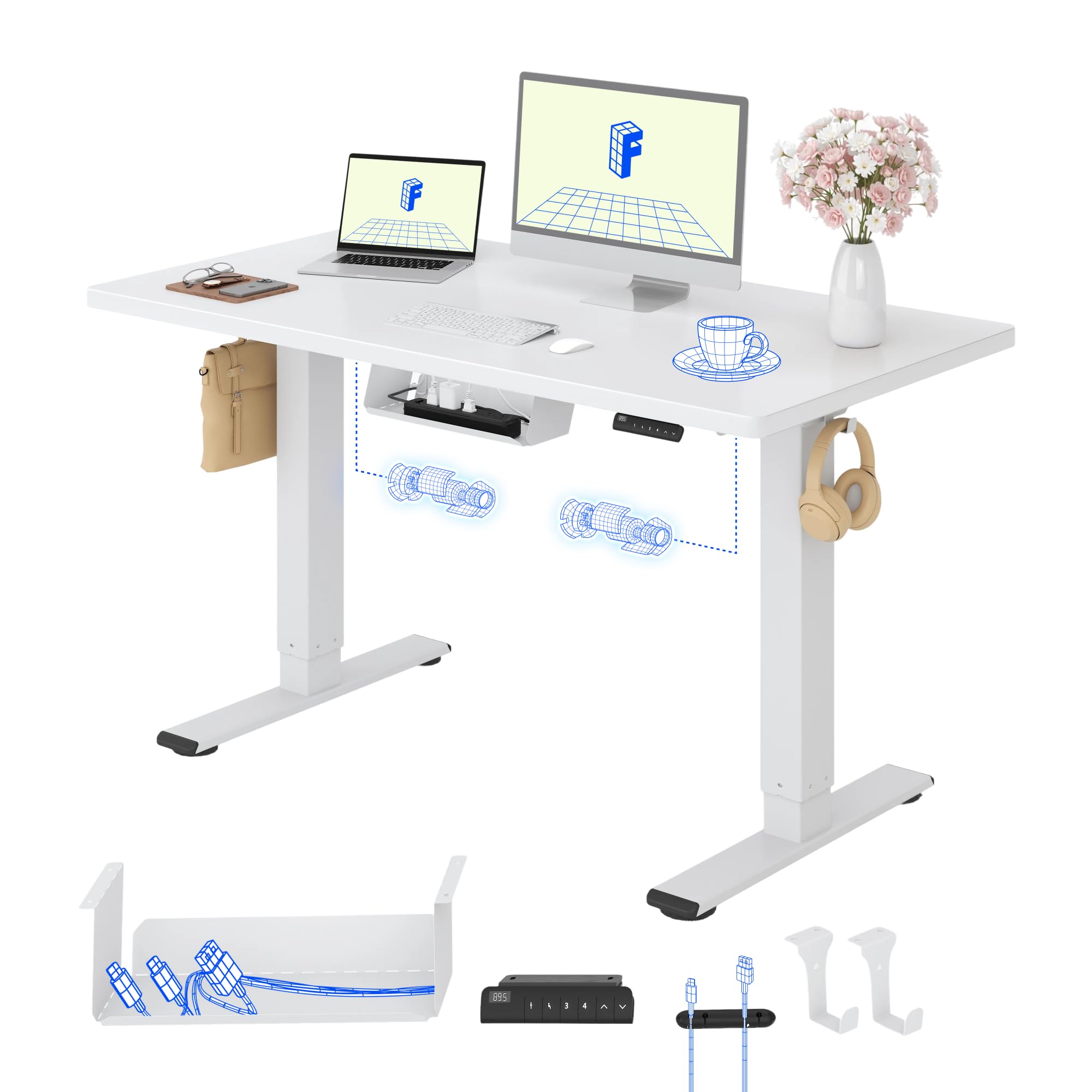 FLEXISPOT Höhenverstellbarer Schreibtisch elektrisch, Doppelmotor 160x80 cm