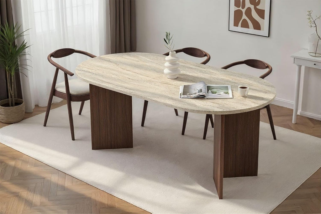 Moderner Esstisch, 180 x 90 x 75 cm, Travertine & Walnuss-Farben | 100% melaminbeschichtete Spanplatte, 25 mm Stärke | stilvolles & langlebiges Design, perfekt für zeitgemäße Essbereiche