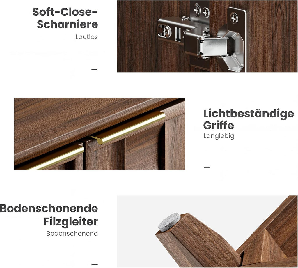 COLAMY Sideboard 150 cm Holz mit Stauraum – Modernes Sideboard für Wohnzimmer, Küchenschrank mit verstellbaren Einlegeböden, Buffet Schrank mit 3D Holzfront, Walnut