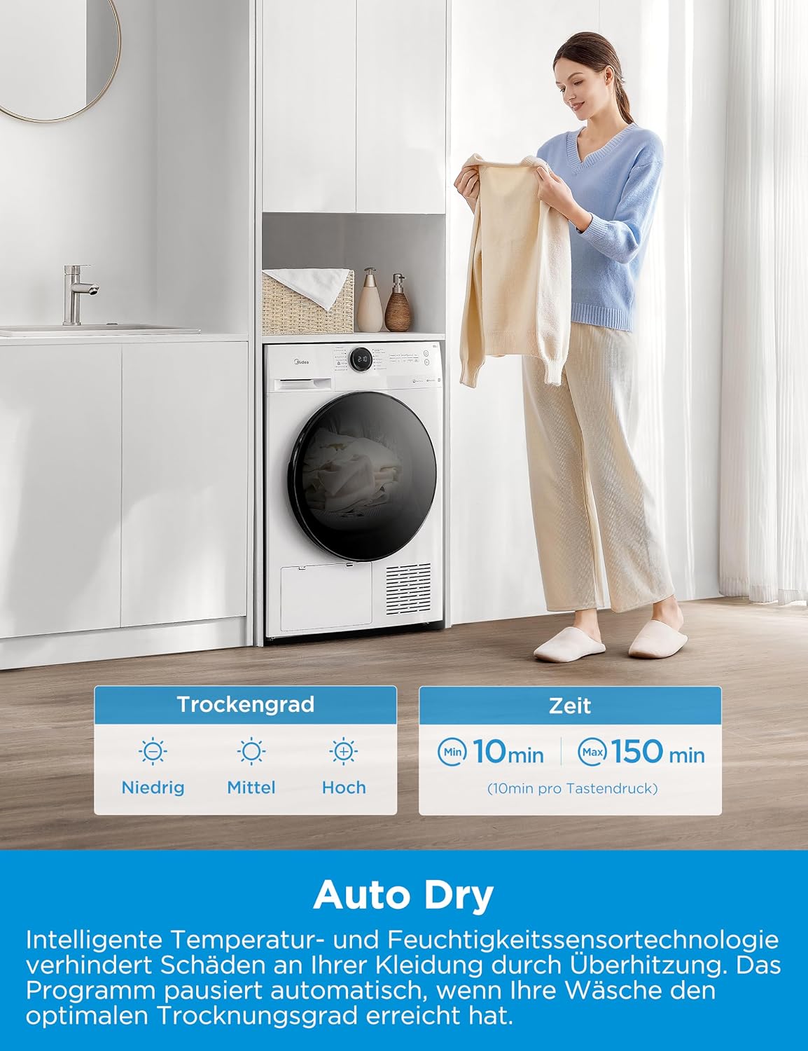 Midea Wärmepumpentrockner 8 kg Energieklasse C Fernsteuerung MD20EH80WB-A3