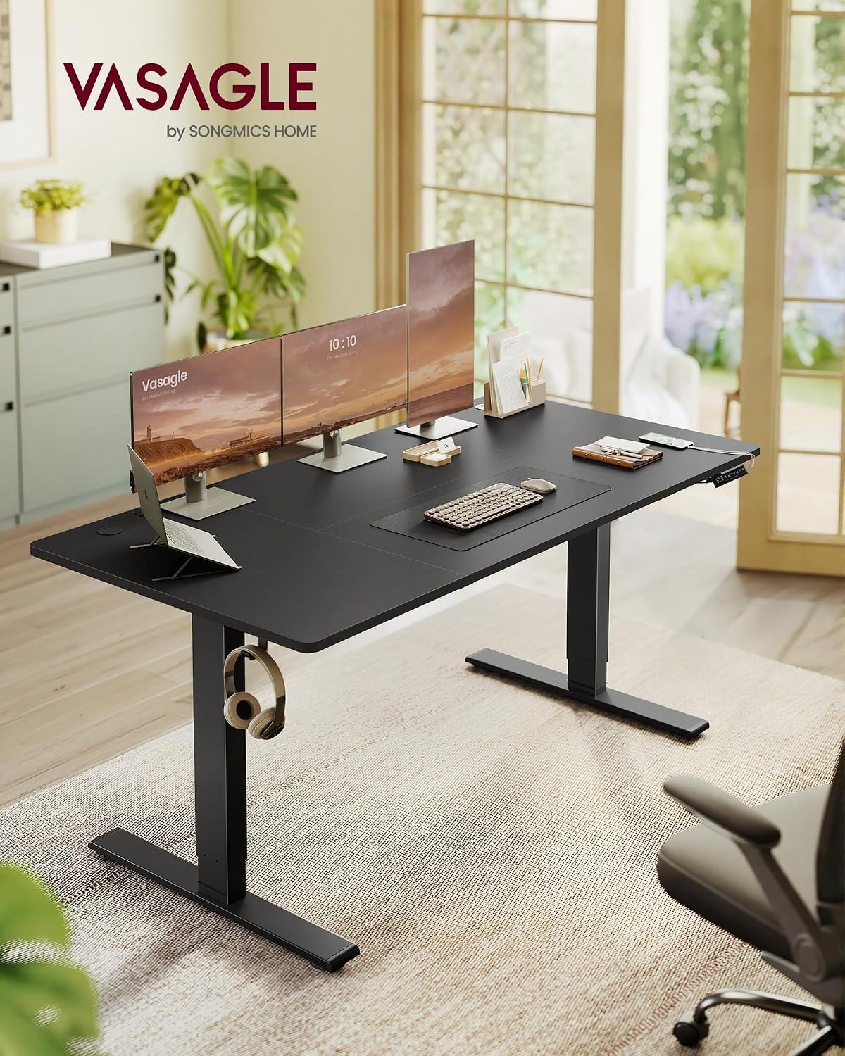 VASAGLE Höhenverstellbarer Schreibtisch, 160 x 80 cm, USB-C-Anschluss