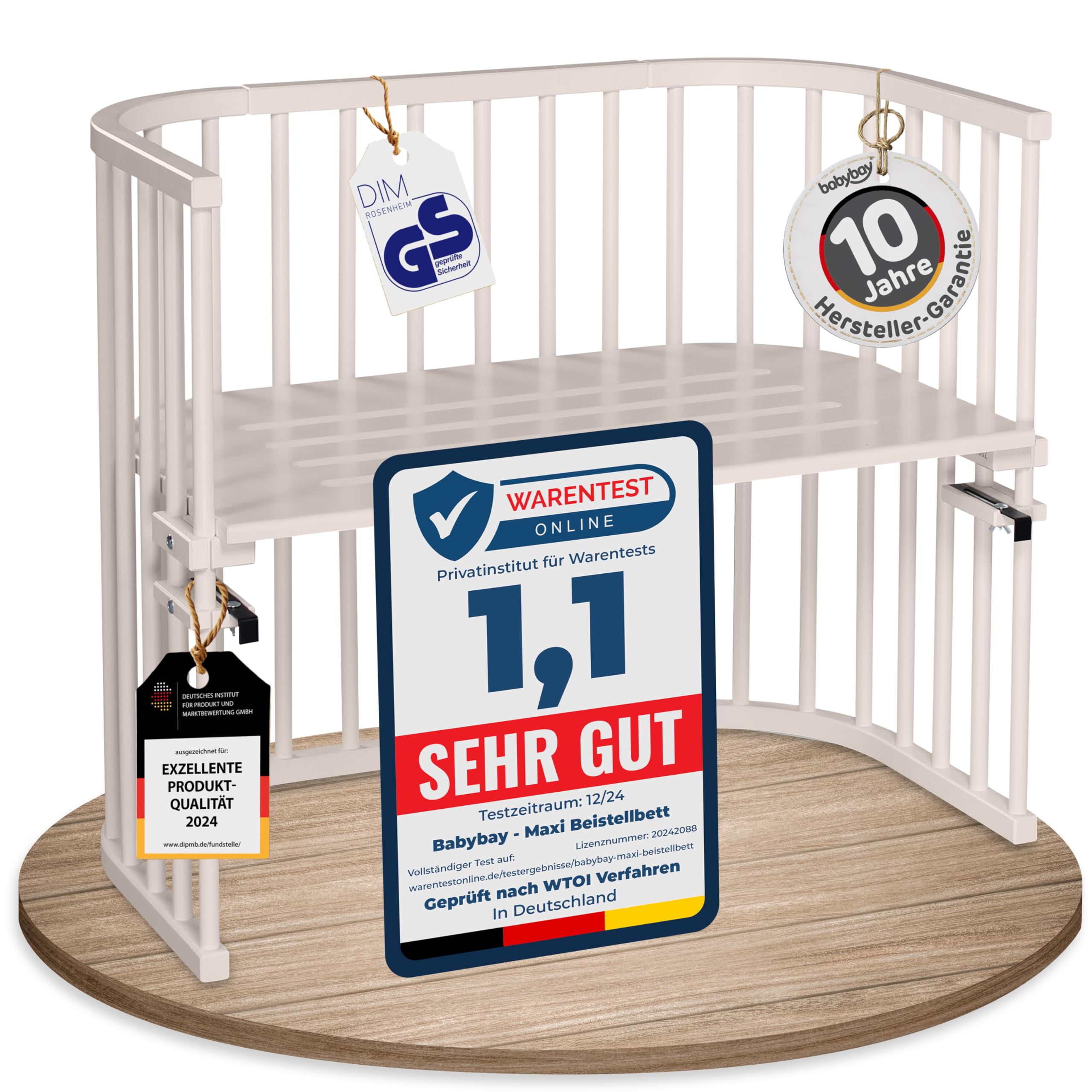 babybay Original Beistellbett aus massivem Buchenholz / kompakt & verwandelbar / Kinderbett Höhe stufenlos verstellbar & umweltfreundlich / mitwachsendes Babybett (weiß lackiert) / inkl. Matratze