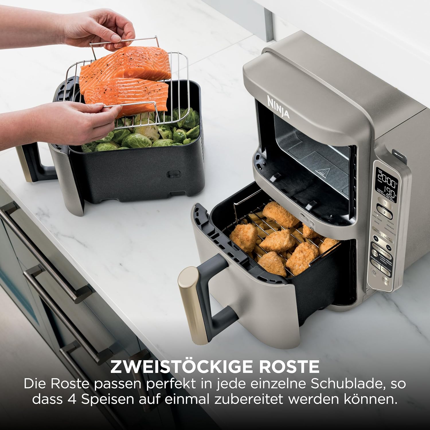 Ninja Double Stack XL-Heißluftfritteuse, 6 Funktionen, Steingold SL451EUSD