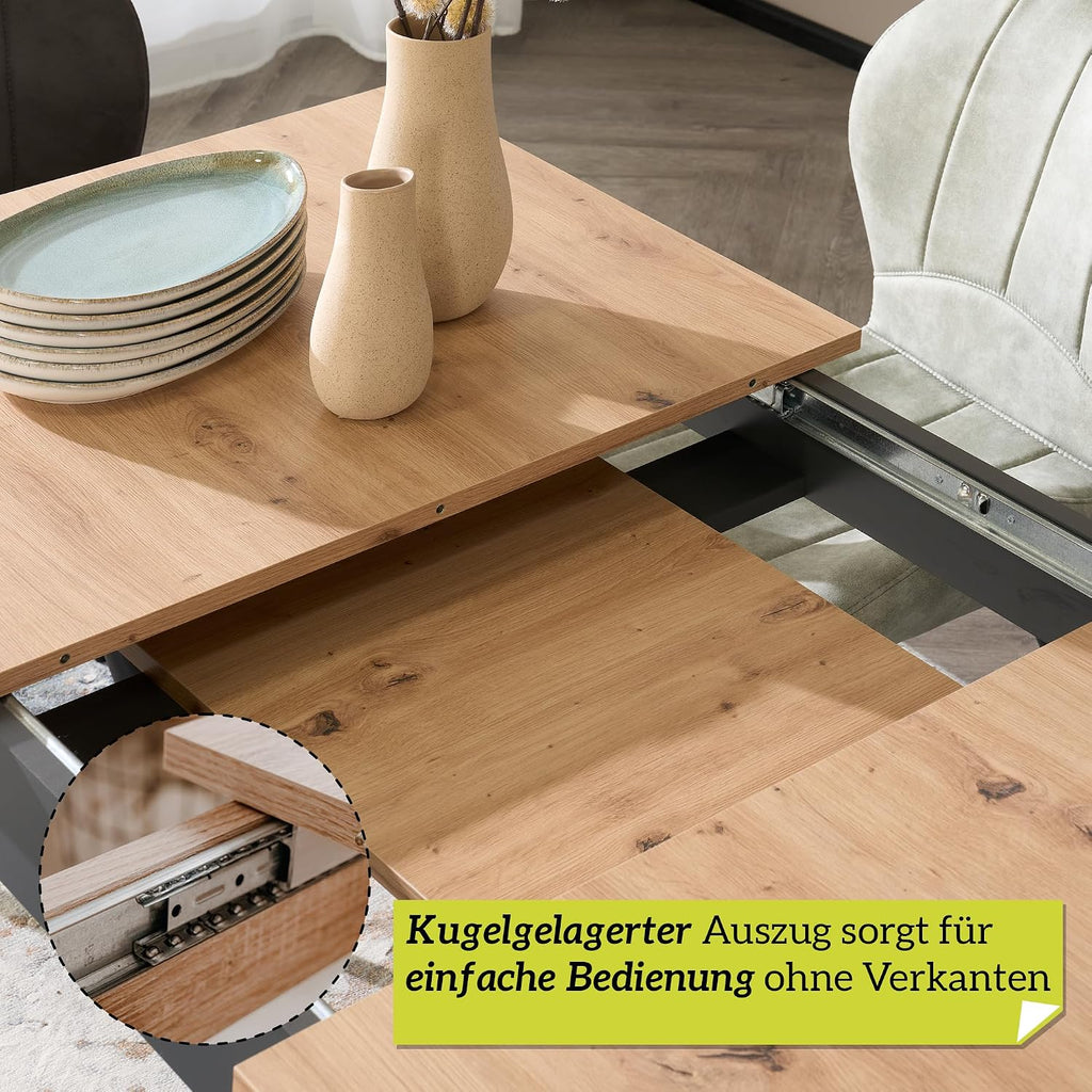 smart Esstisch 140x80 cm Asteiche, Küchentisch ausziehbar bis 180 cm, Esszimmertisch aus Holzwerkstoff inkl. erweiterbare Auszugsplatte, moderner Tisch für bis zu 8 Personen
