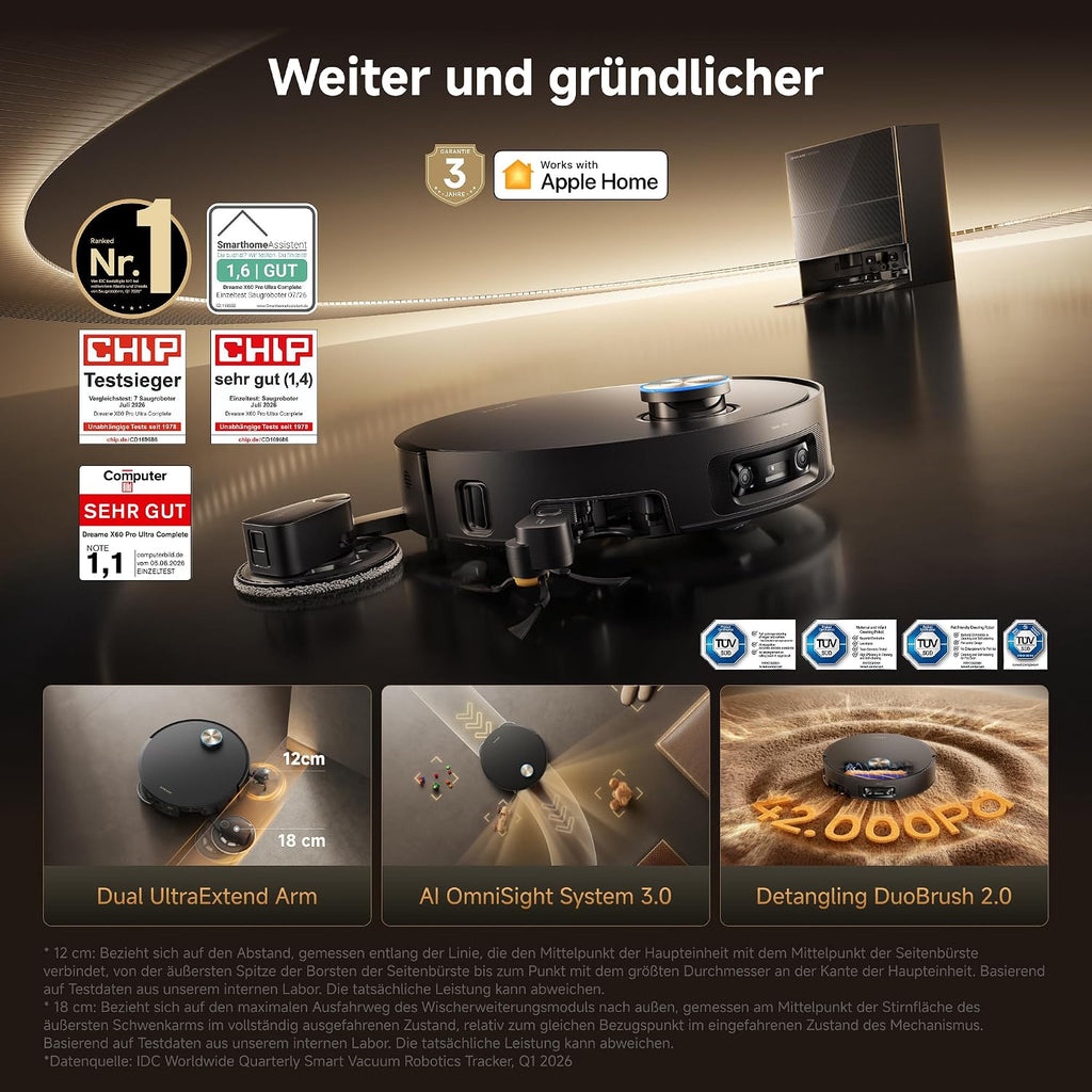 dreame X60 Pro Ultra Complete Saugroboter mit UltraExtend-Armen,42.000Pa