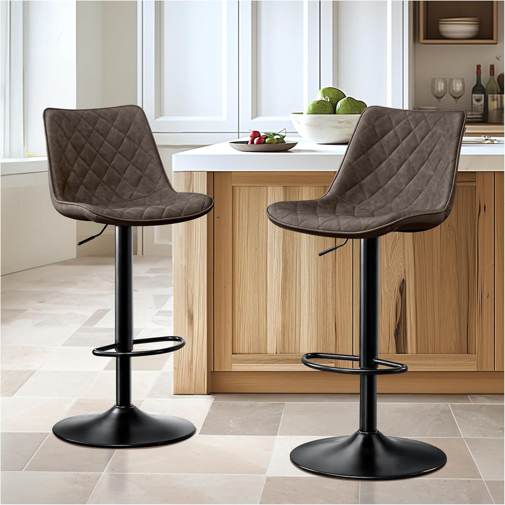 STOOLINK Barhocker 2er Set Barstuhl Höhenverstellbar mit Mikrofaser-Leder, Barhocker mit Lehne, Tresenhocker Drehbar, Bistrohocker Designer, Barstühle für Küche, Theke, Bar-Braun