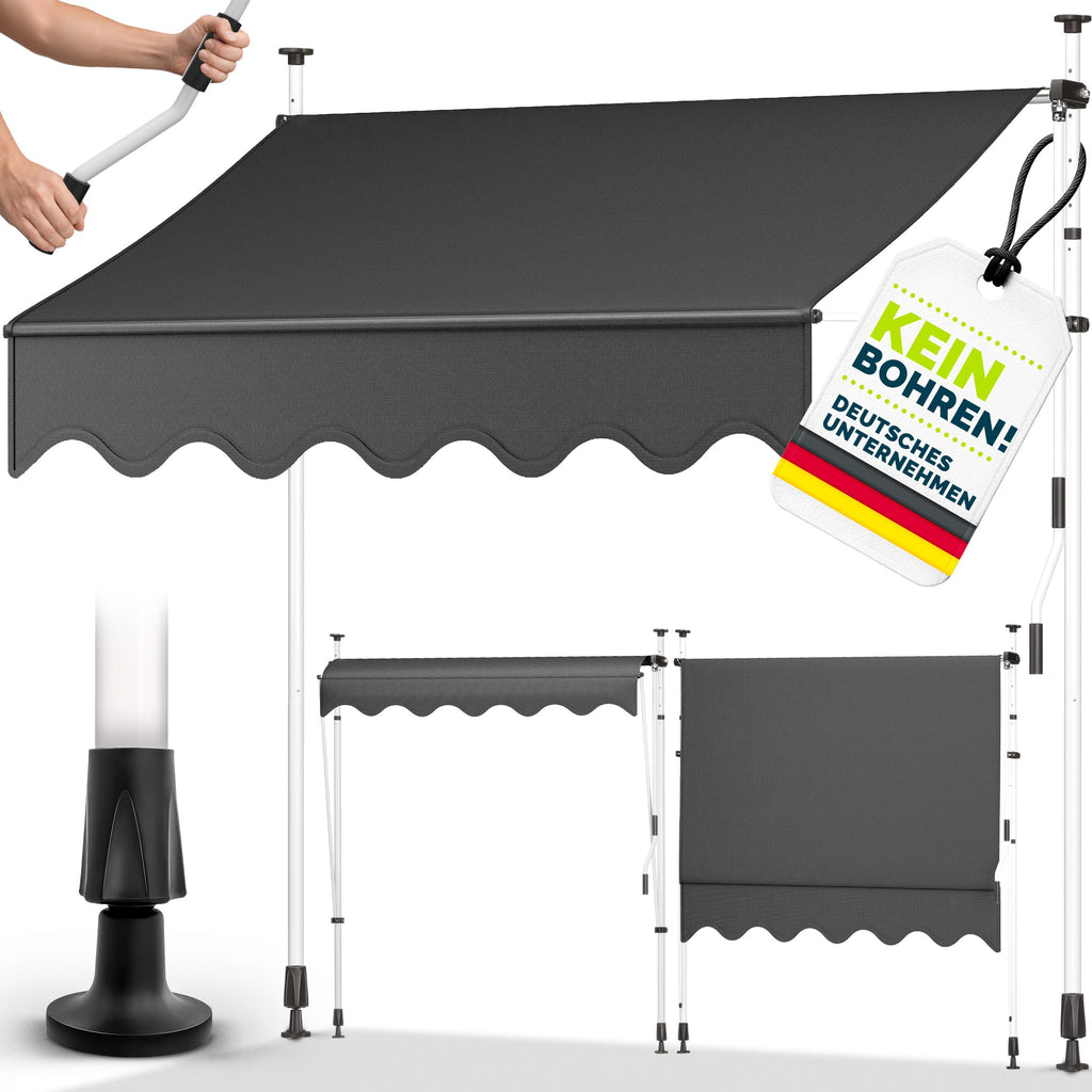 tillvex Klemmmarkise 350cm breit mit Handkurbel | Balkonmarkise ohne Bohren