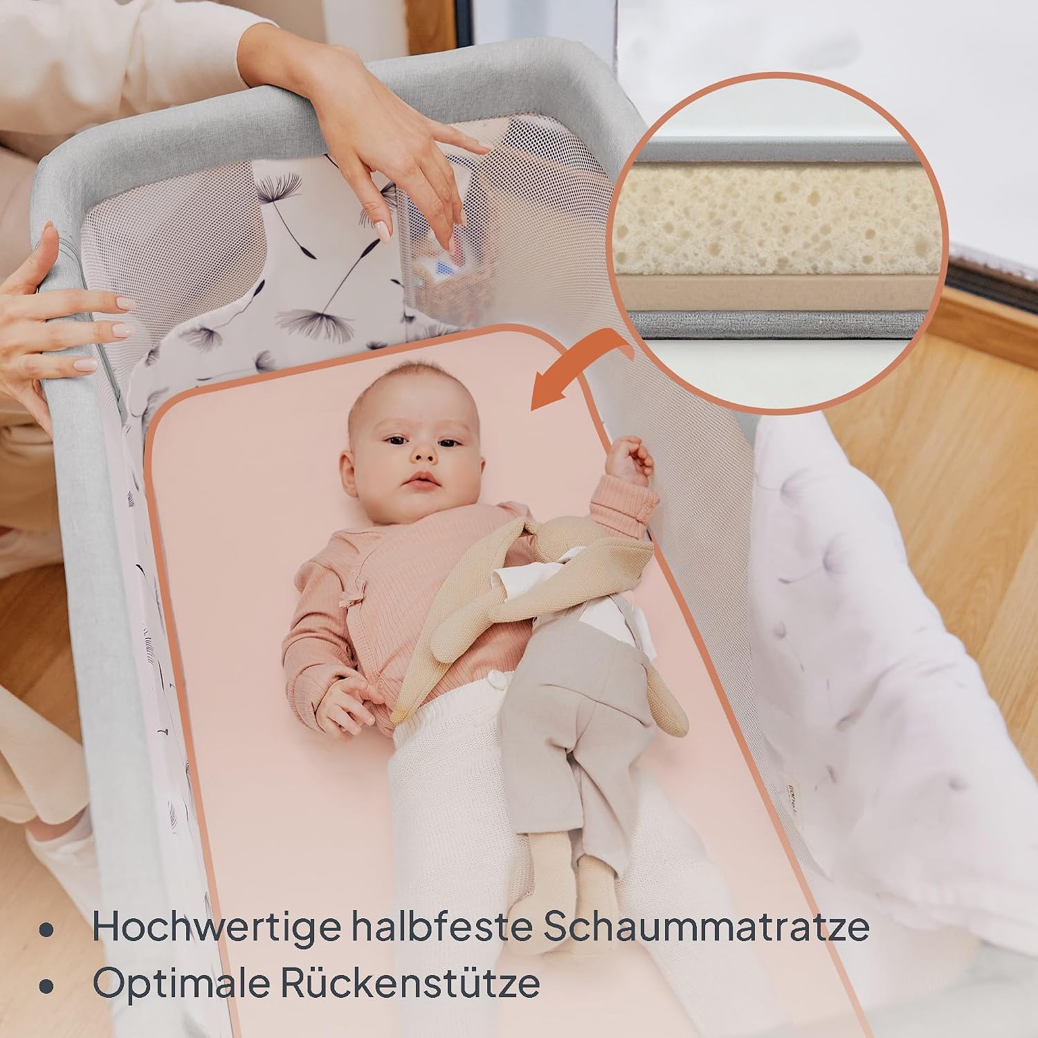 Lionelo Aurora 3 in 1 Babybett bis 9 kg, Beistellbett, Wiege