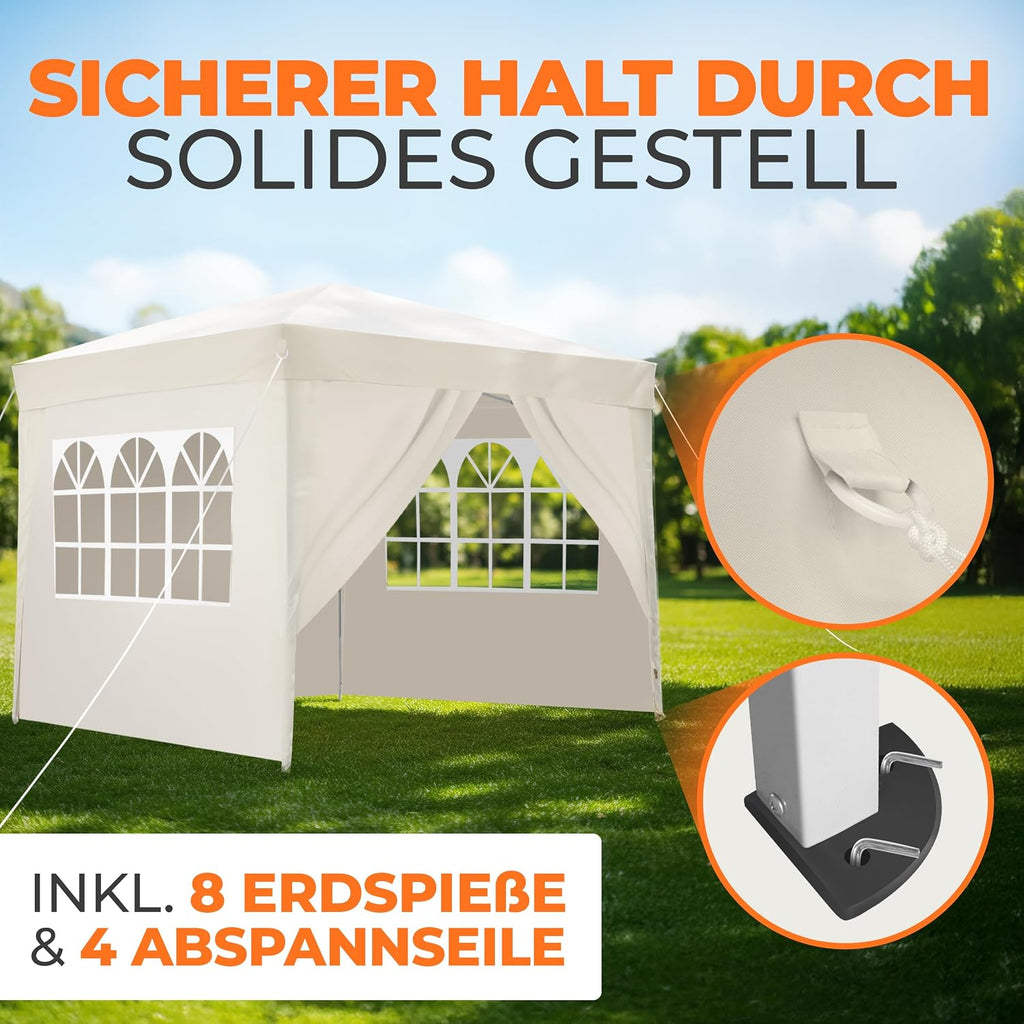 Kronenburg Faltpavillon wasserdicht Dachmaß 3 x 3 m UV Schutz 50+ Pavillon in Champagner mit 4 Seitenteilen