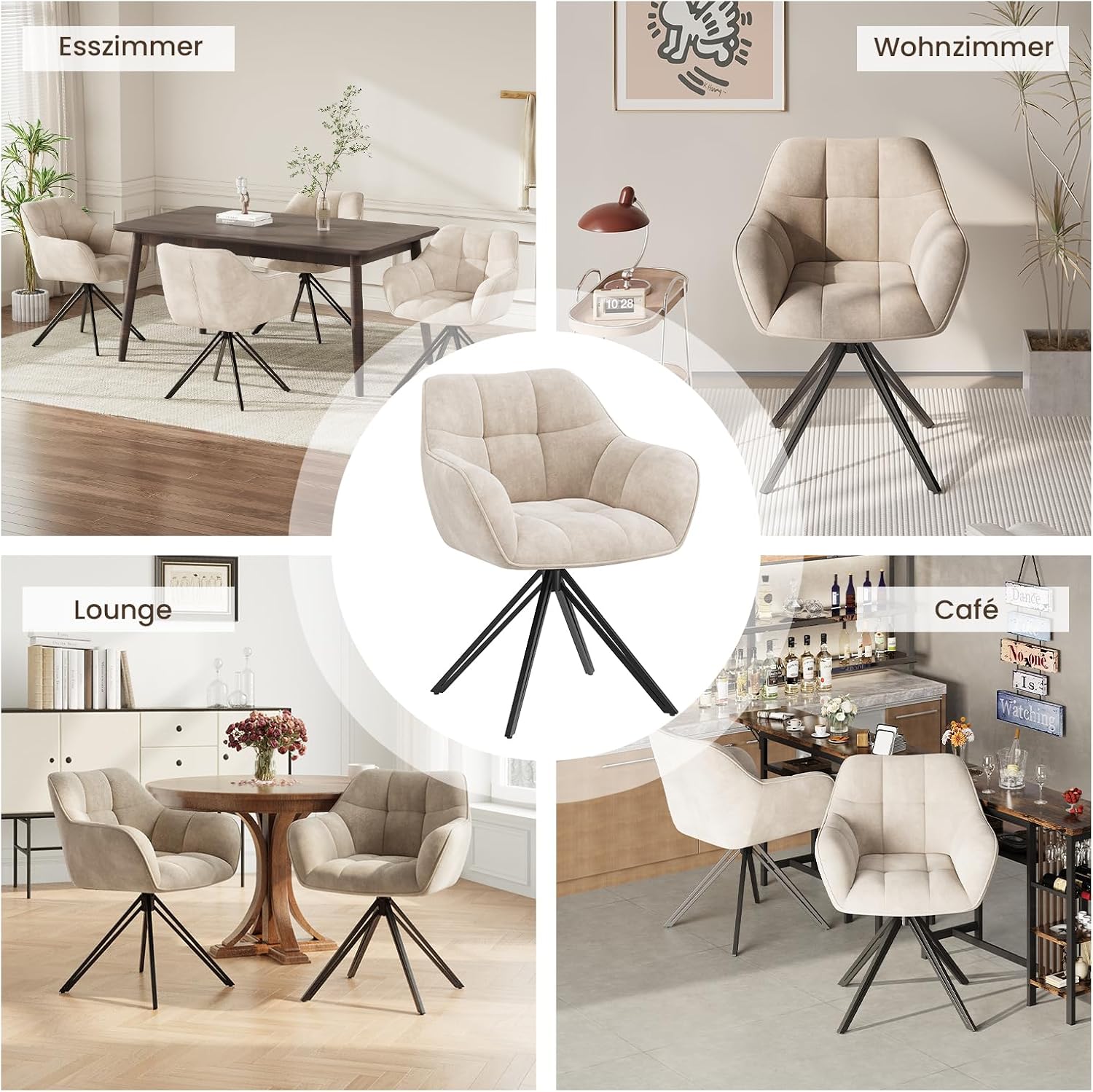 COLAMY Drehstühle für Esszimmer, 2er Set, Drehbare Polsterstühle mit Armlehnen und Rückenlehne, Bequeme Küchenstühle für Wohnzimmer & Essbereich, Beige