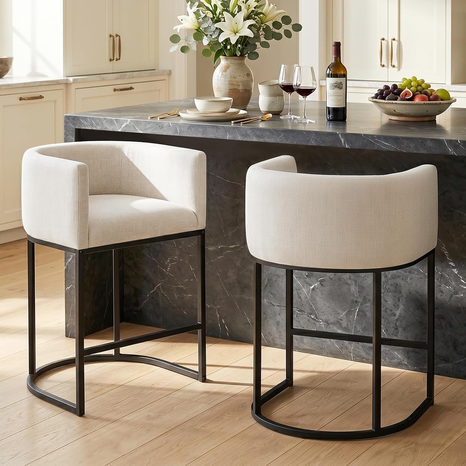 Barhocker 2er Set, 62 cm Leinen, Beige