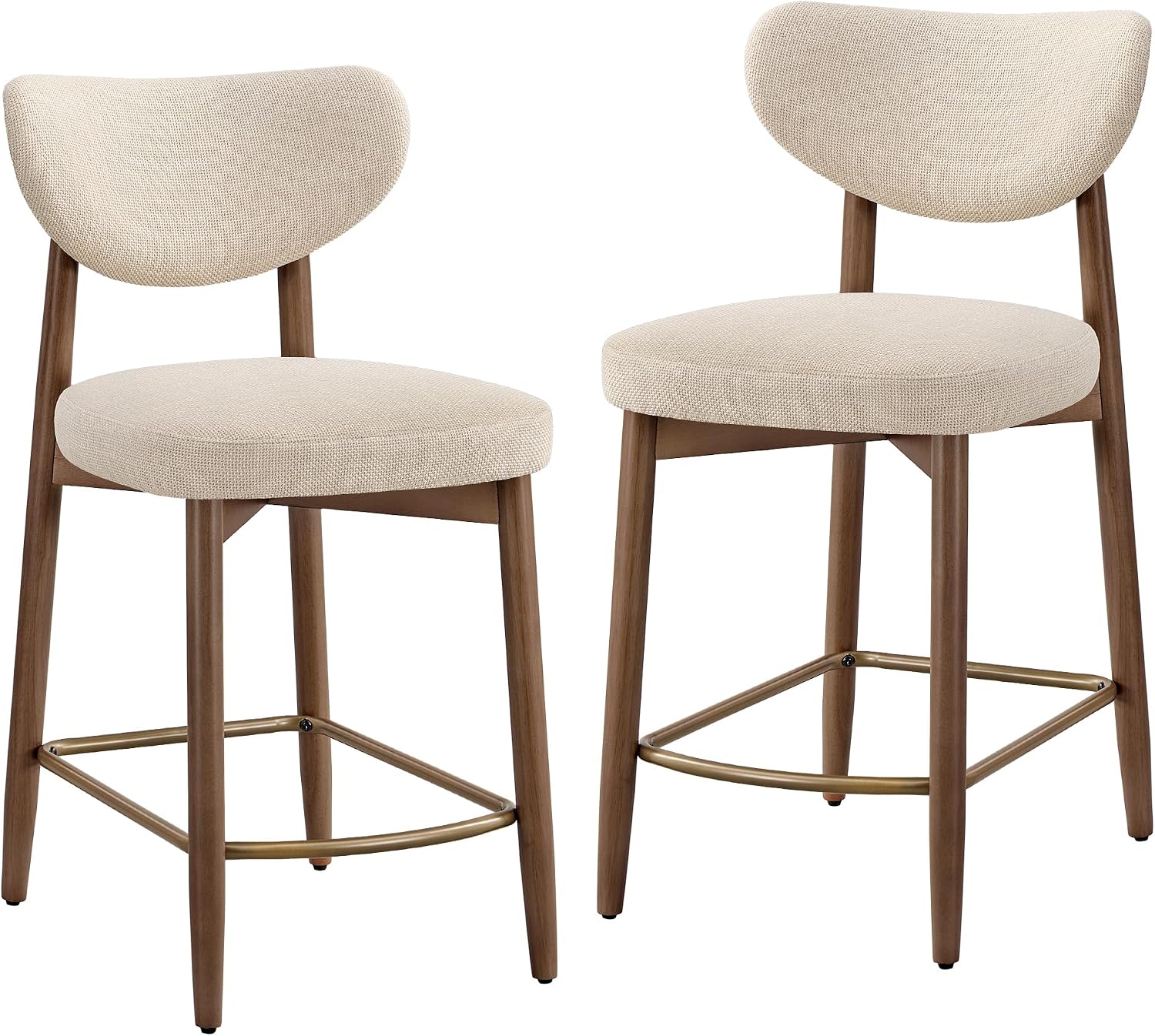 VASAGLE Barhocker 2er Set, mit Rückenlehne, Massivholzbeine, in Leinenoptik
