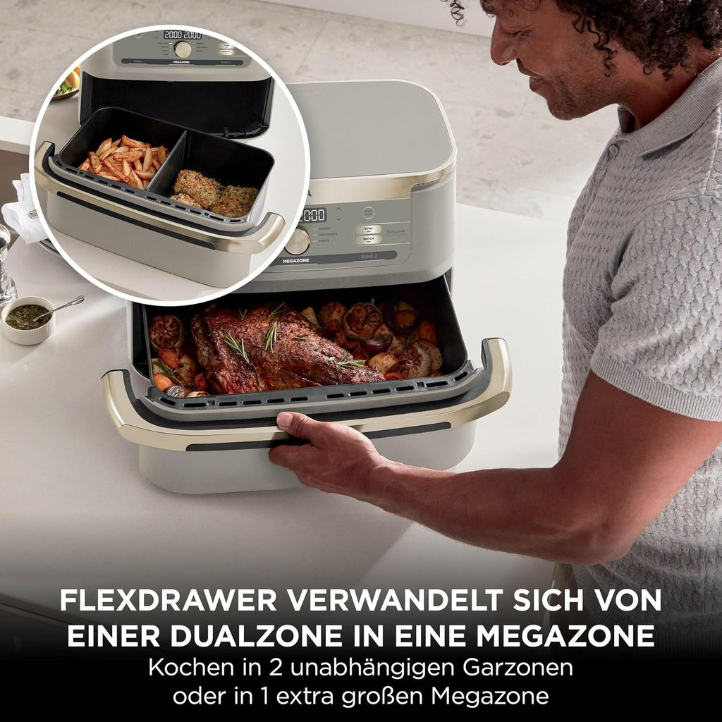 Ninja Foodi FlexDrawer Heißluftfritteuse, Dual Zone, Stone Gold AF500EUSD