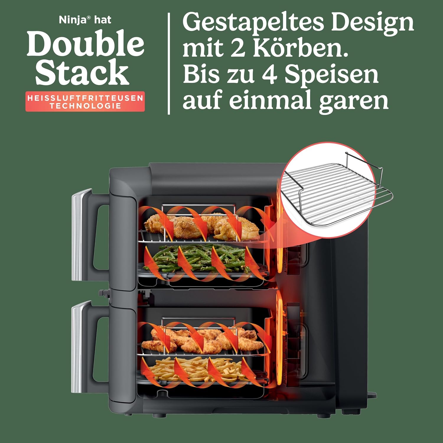 Ninja Double Stack XL-Heißluftfritteuse, 6 Funktionen, Steingold SL451EUSD