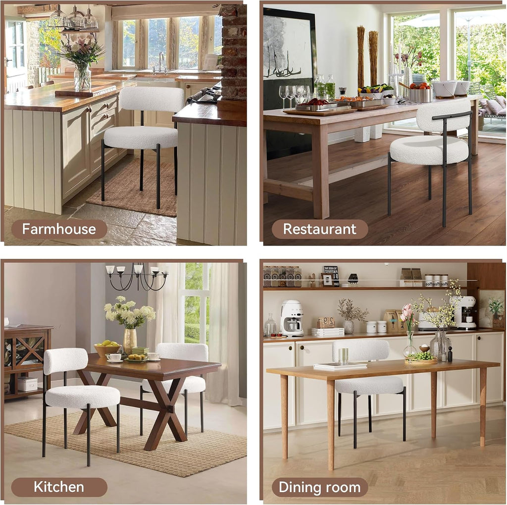 Hawthyhome Esszimmerstühle 4er Set丨Teddy Stoff Runde Boucle Stühle·Mid-Century gepolsterte Küchenstühle·Dining Chairs mit Metallbeinen·Creme Wei߷